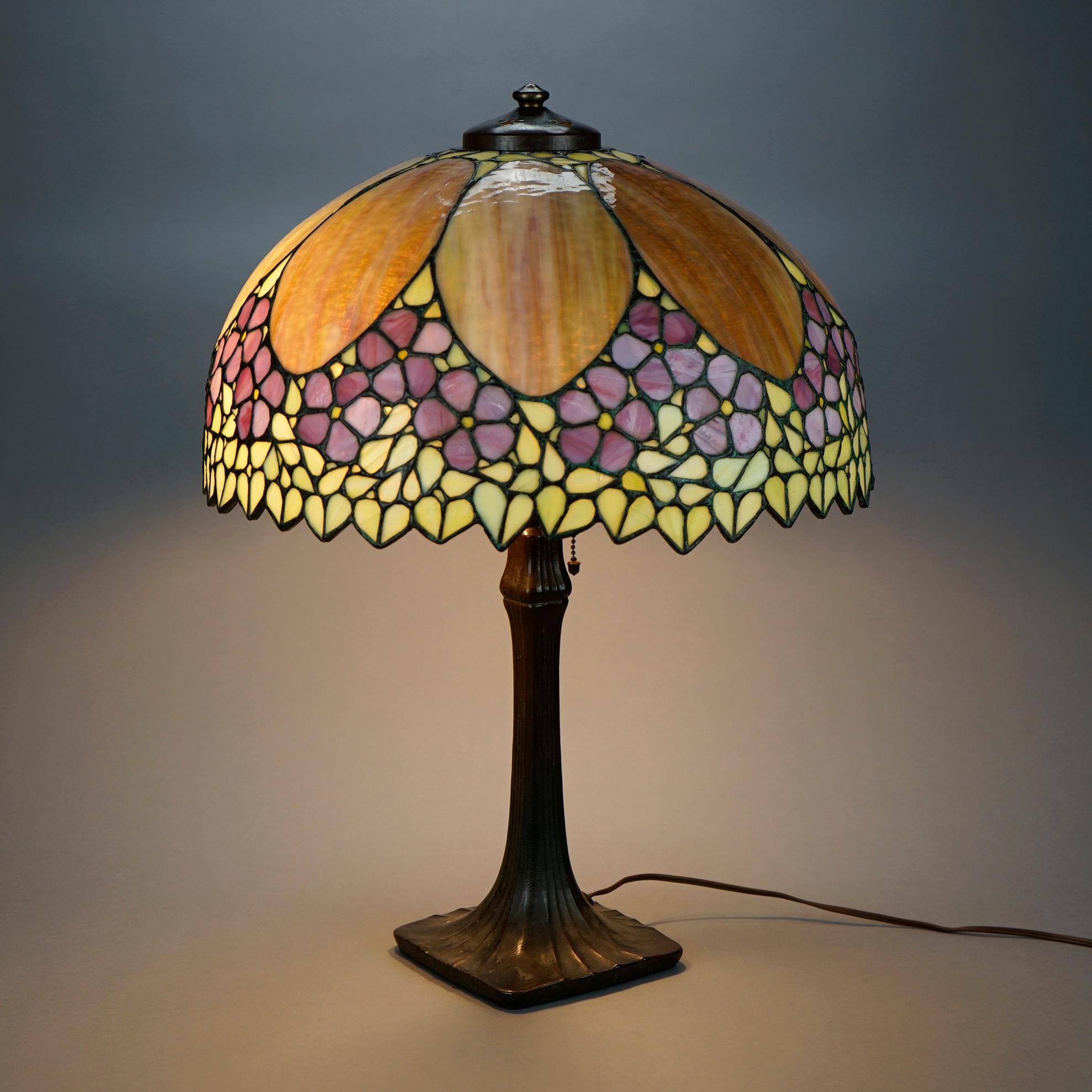 Arts and Crafts Antique Arts & Crafts Leaded Glass Unique Shade & Handel Table Lamp circa 1910