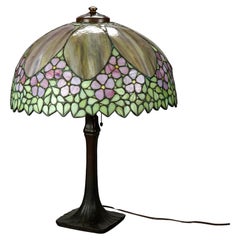 Antique Arts & Crafts Leaded Glass Unique Shade & Handel Table Lamp circa 1910