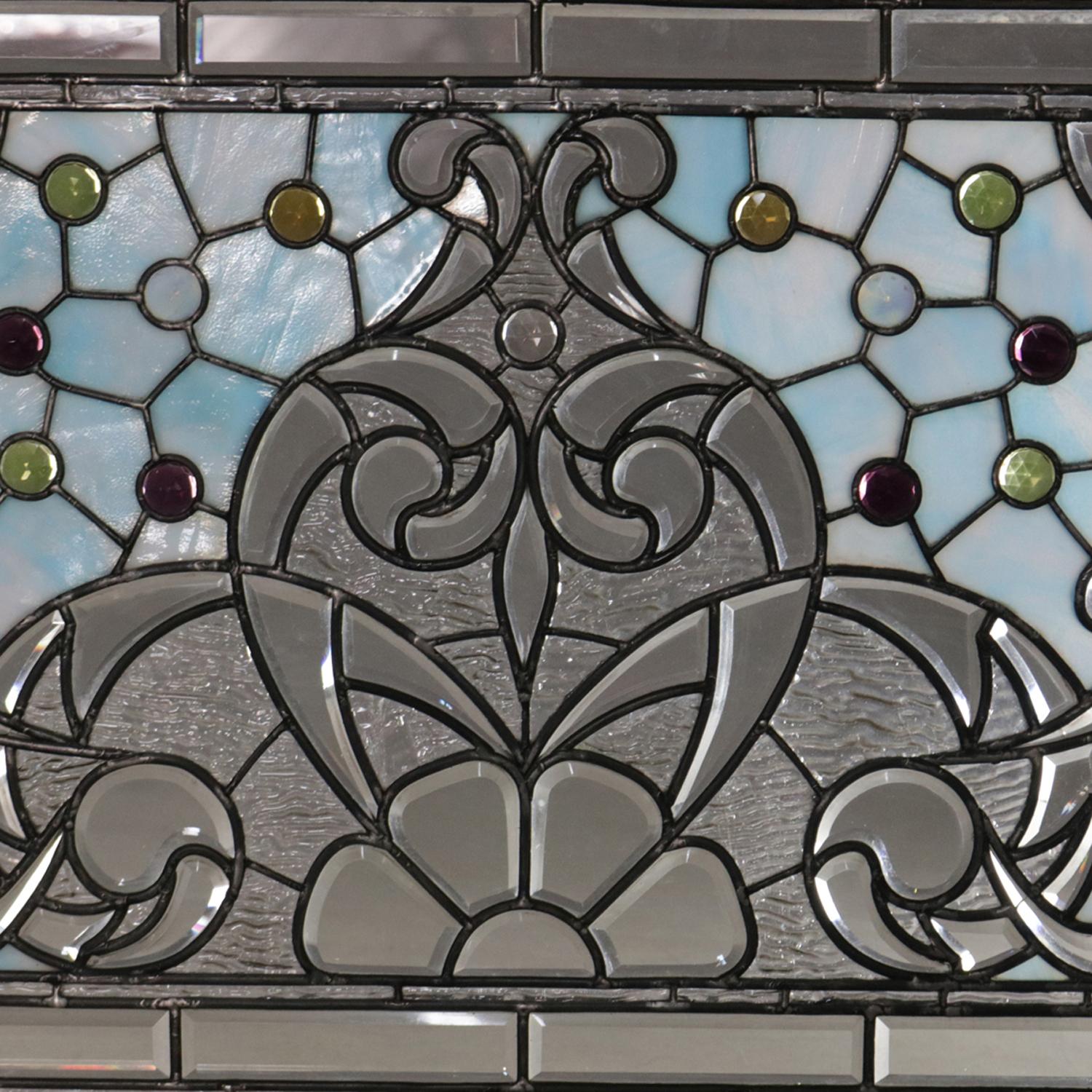 Antique Arts & Crafts Leaded Jewel, Slag & Beveled Glass Window Panel circa 1910 4