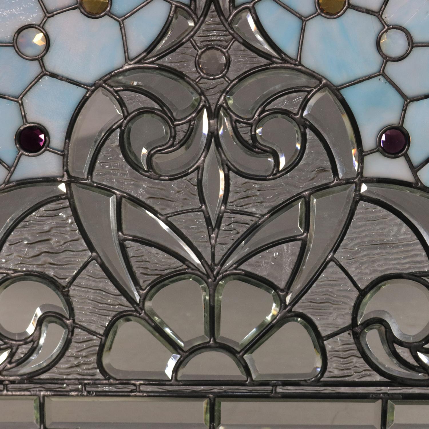 Arts and Crafts Antique Arts & Crafts Leaded Jewel, Slag & Beveled Glass Window Panel circa 1910