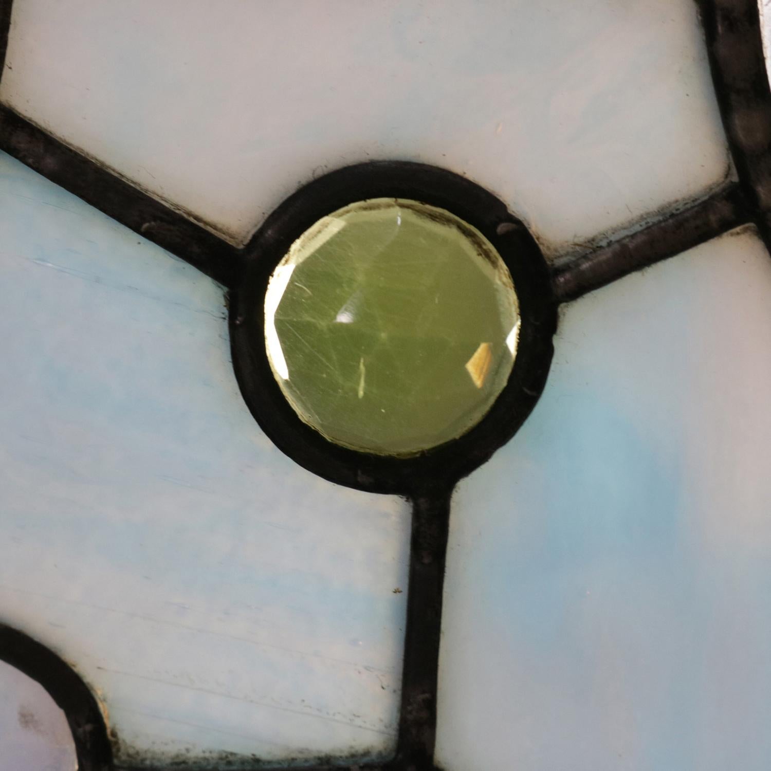 20th Century Antique Arts & Crafts Leaded Jewel, Slag & Beveled Glass Window Panel circa 1910