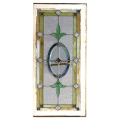 Antique Arts & Crafts Leaded & Jeweled Beveled Glass Window, Circa 1910