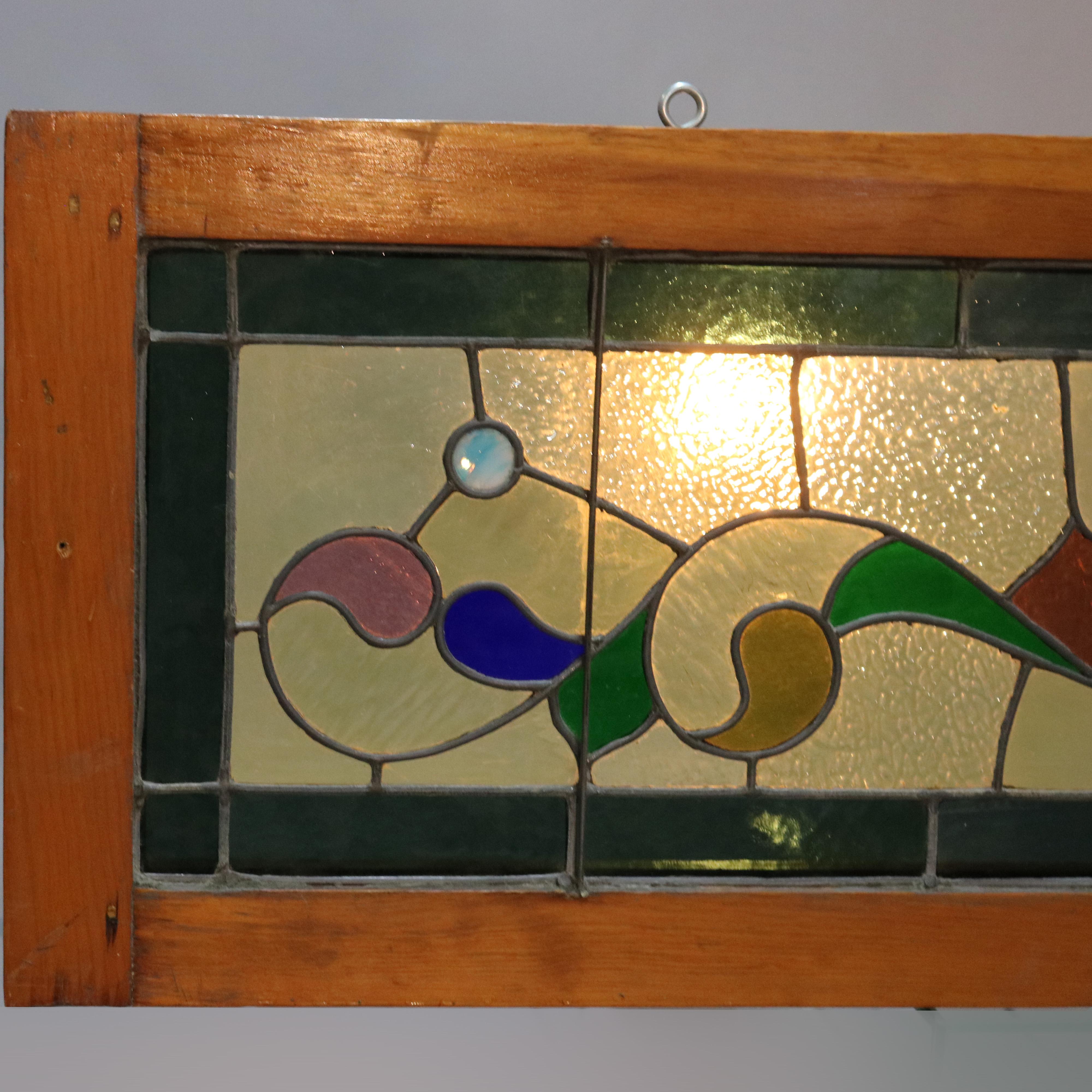 Antique Arts Crafts Leaded & Jeweled Glass Window, Circa 1900 In Good Condition In Big Flats, NY