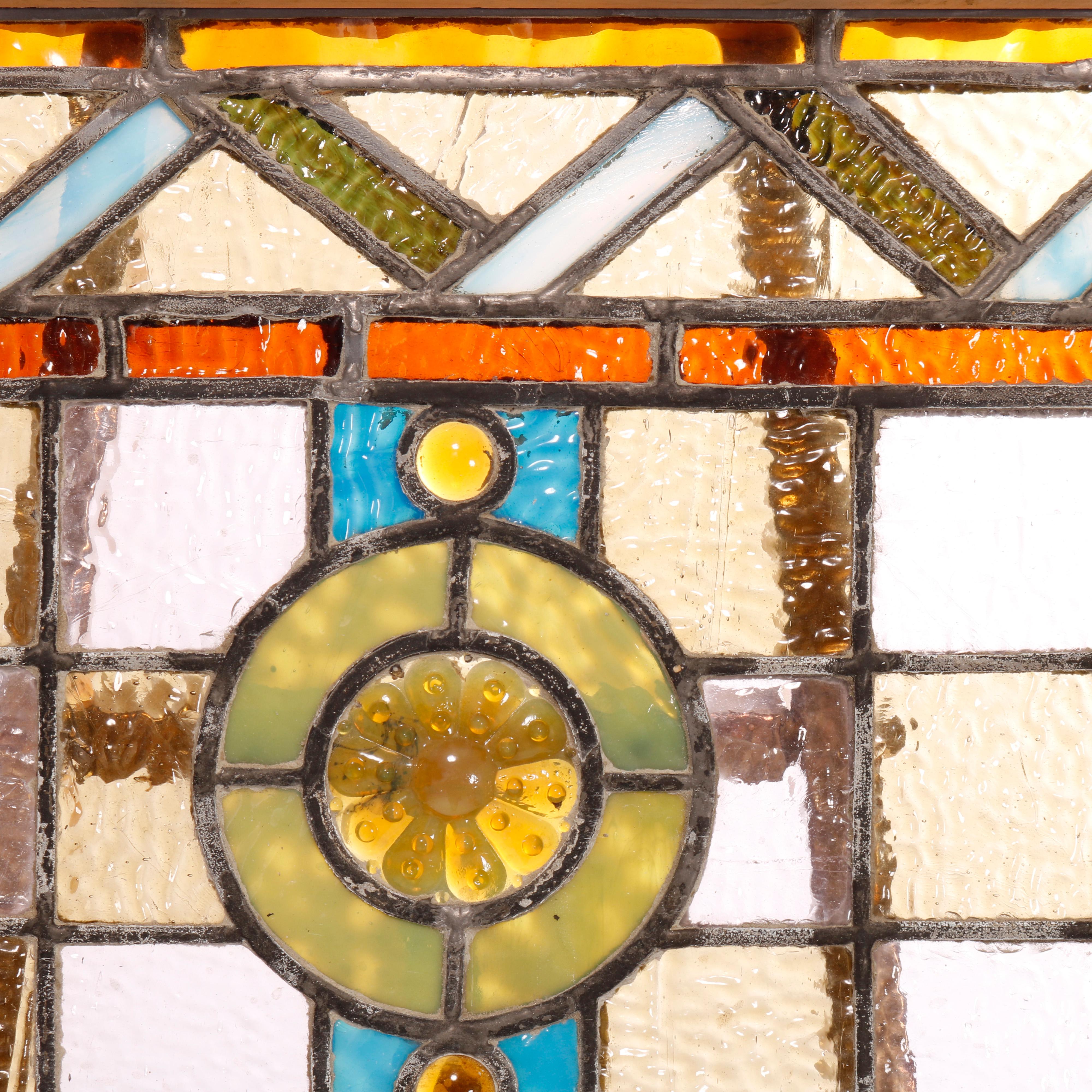 Antique Arts & Crafts Leaded & Jeweled Glass Windows, circa 1910 1