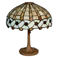 Antique Arts & Crafts Leaded Slag Glass Lamp by Handel, circa 1920