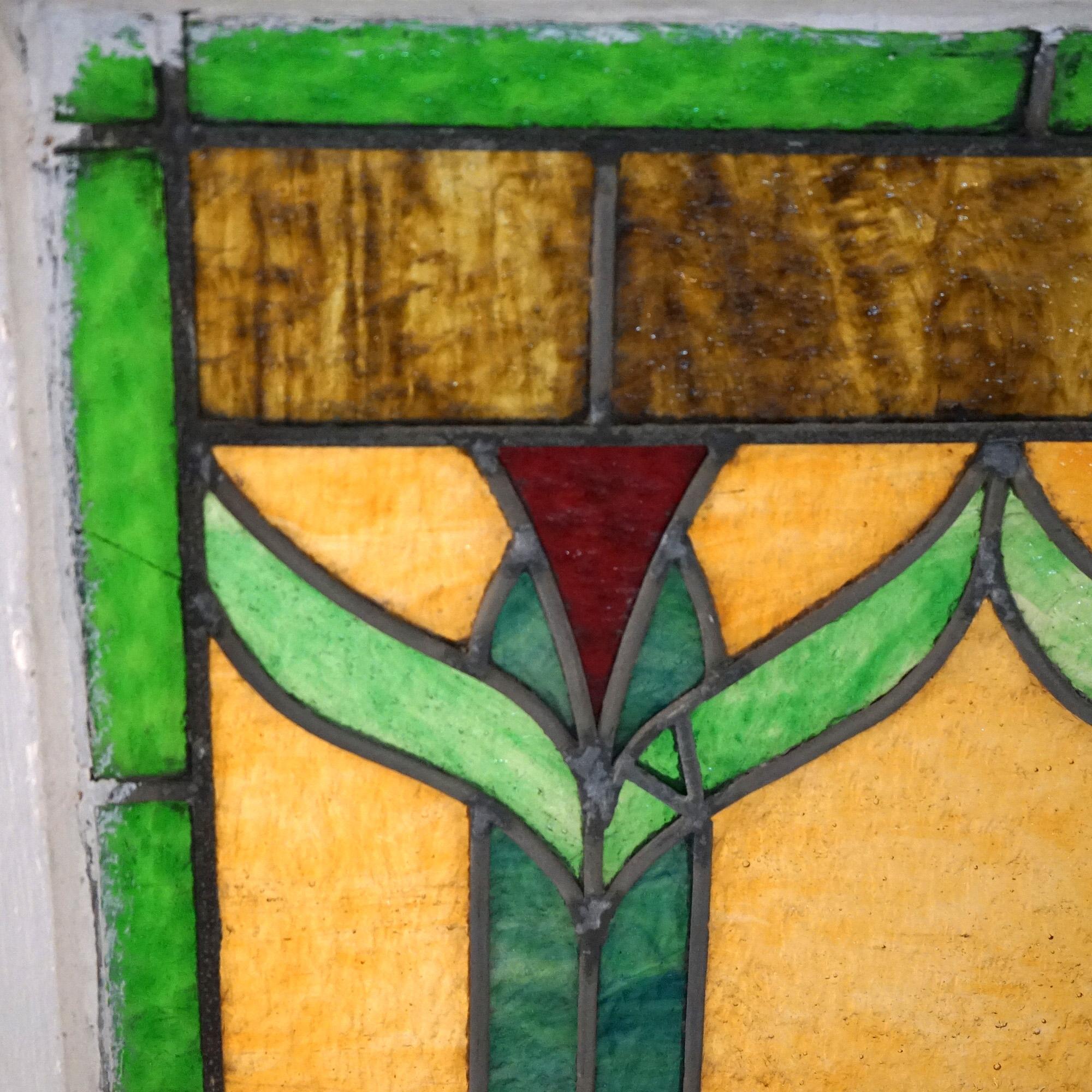 Antique Arts & Crafts Leaded Slag Glass Window C1910 For Sale 7