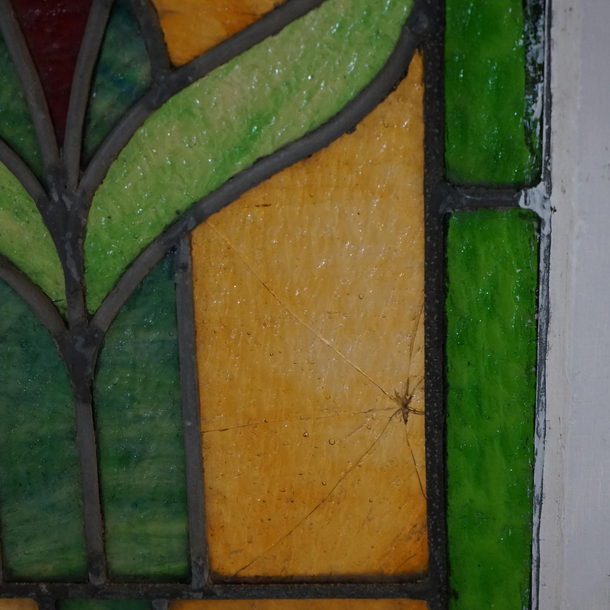 Antique Arts & Crafts Leaded Slag Glass Window C1910 8