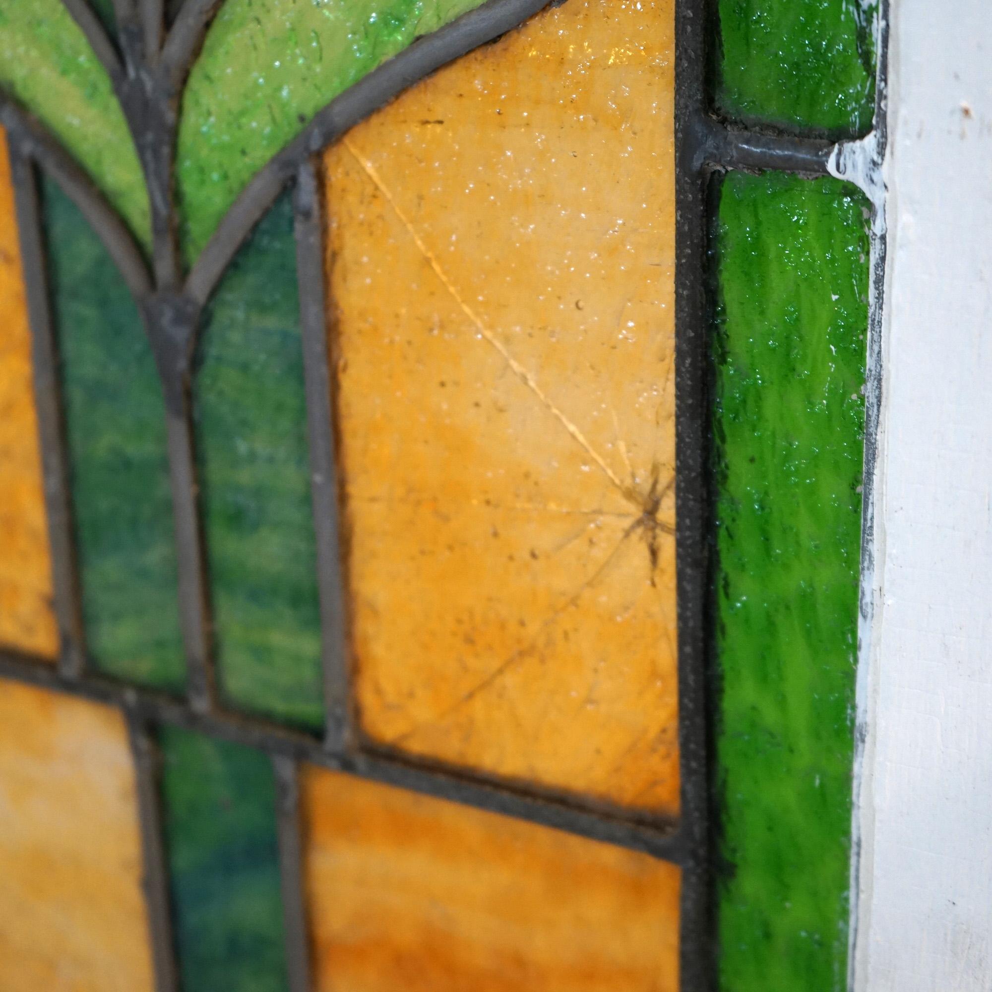 Antique Arts & Crafts Leaded Slag Glass Window C1910 9
