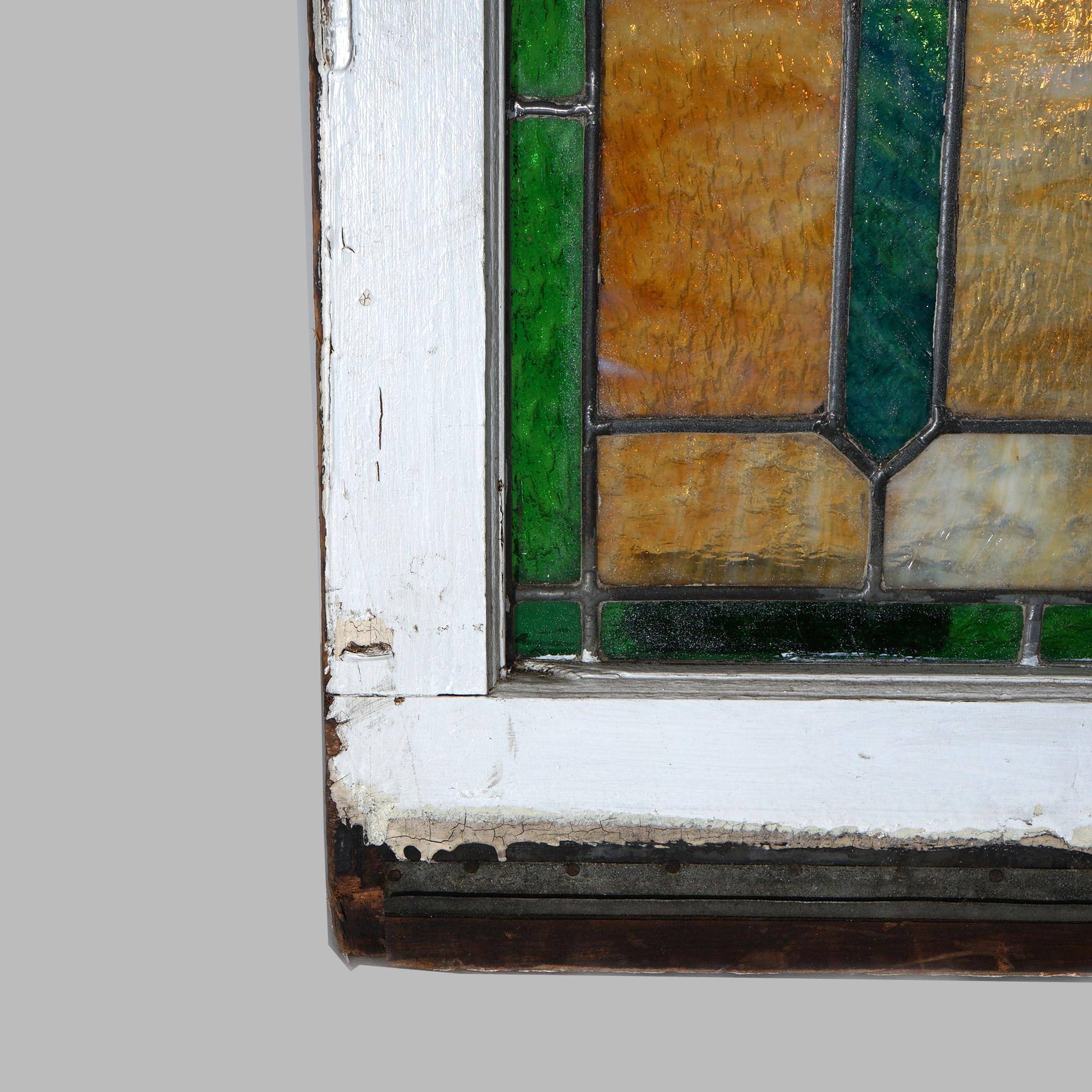 Antique Arts & Crafts Leaded Slag Glass Window C1910 For Sale 11