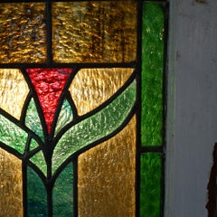 Antique Arts & Crafts Leaded Slag Glass Window C1910