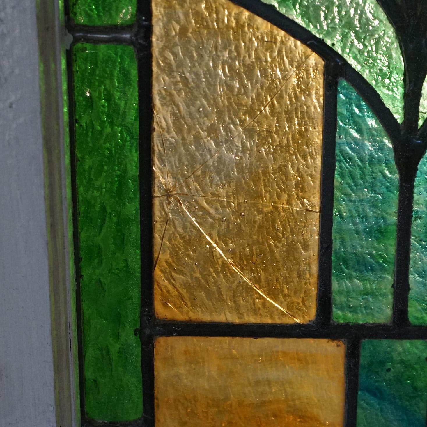 Américain Antique fenêtre Arts & Crafts à baldaquin plombé C1910