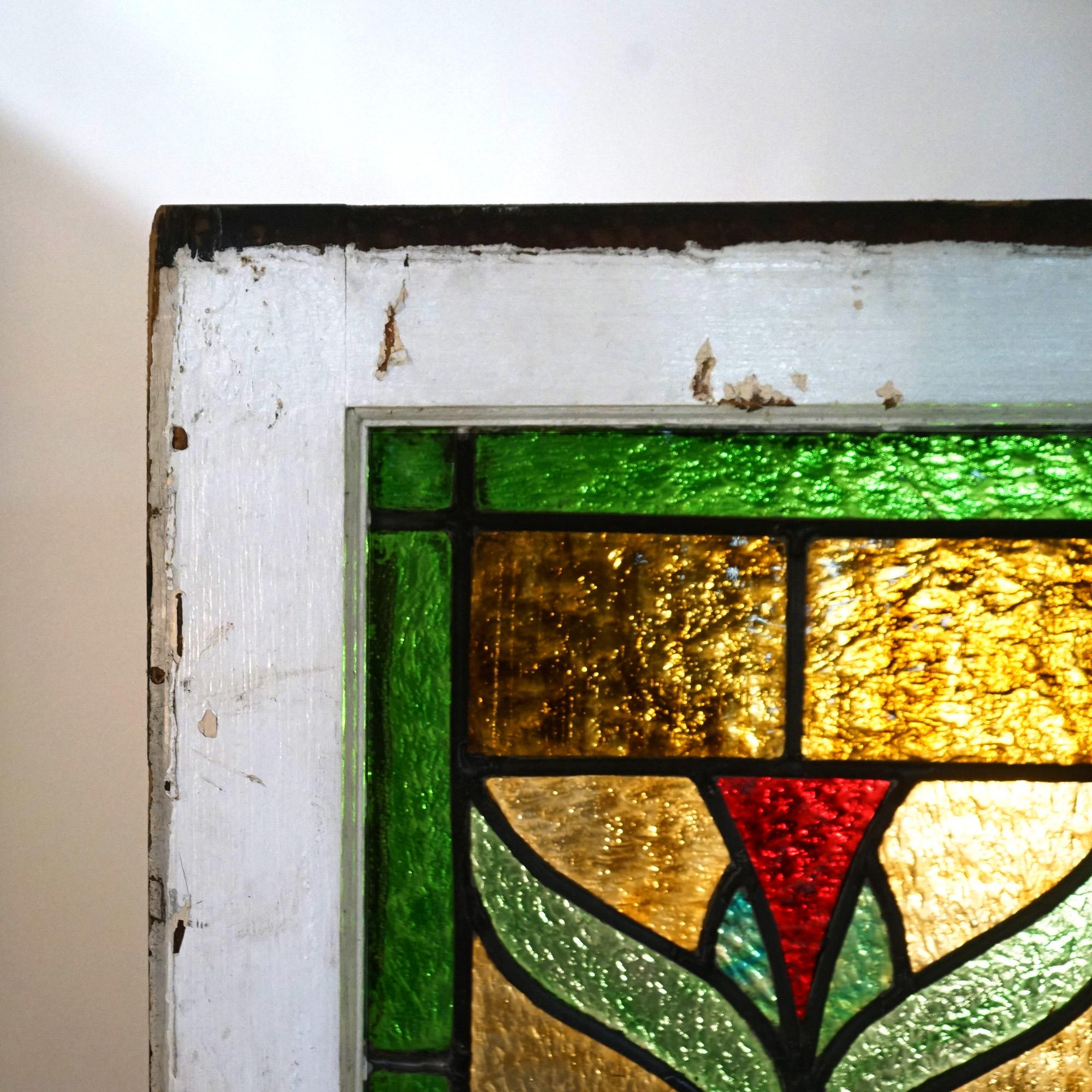 Antique Arts & Crafts Leaded Slag Glass Window C1910 In Good Condition For Sale In Big Flats, NY