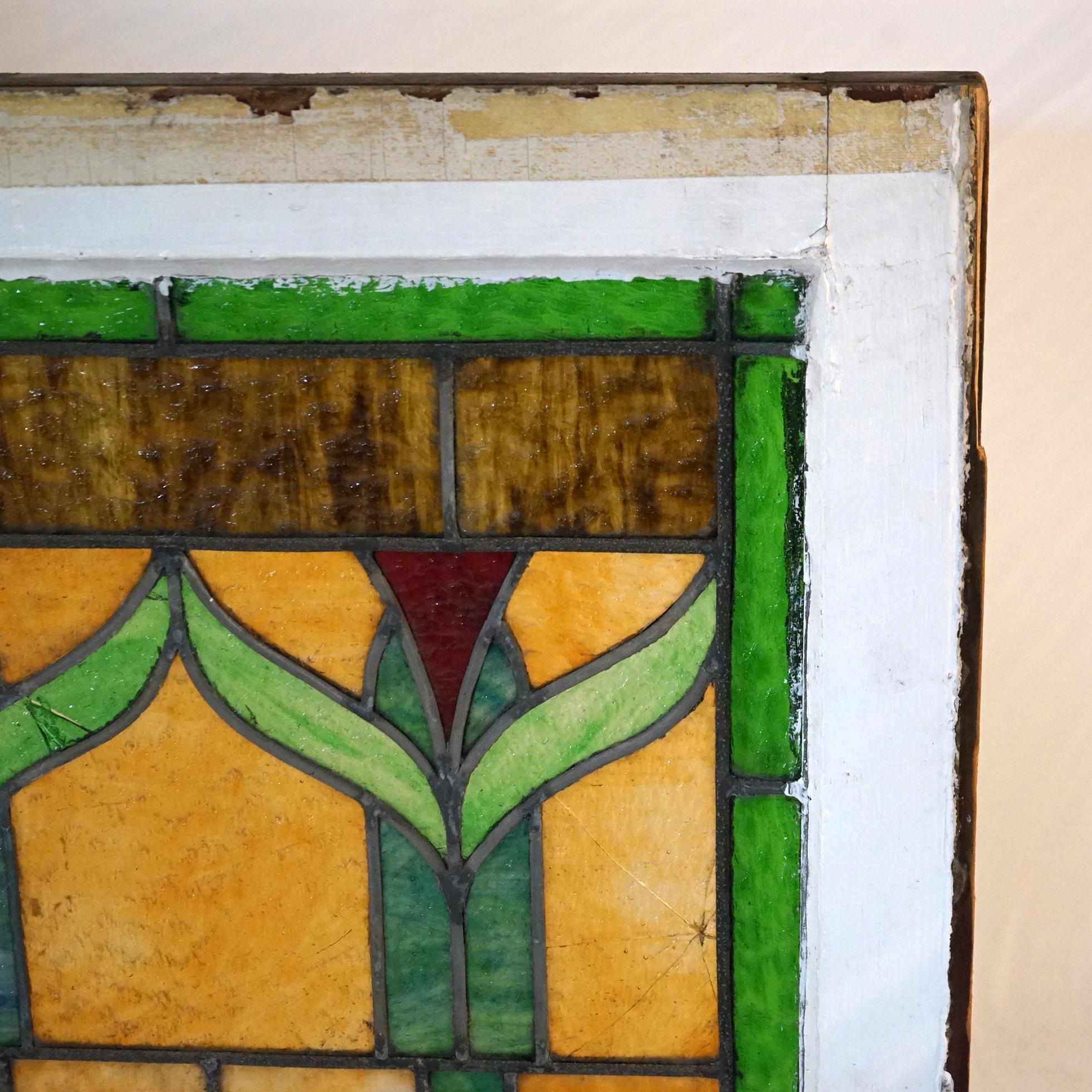 20th Century Antique Arts & Crafts Leaded Slag Glass Window C1910
