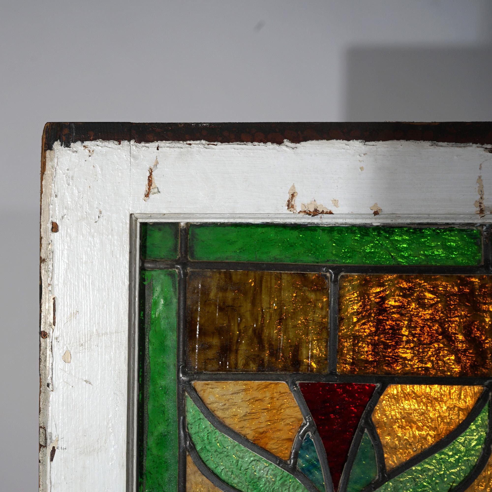 Antique Arts & Crafts Leaded Slag Glass Window C1910 1
