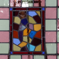 Antique Arts & Crafts Leaded Stained Glass Window C1920