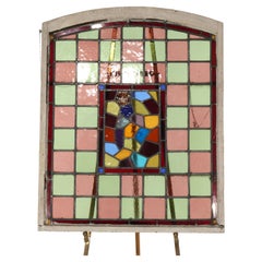 Antique Arts & Crafts Leaded Stained Glass Window C1920