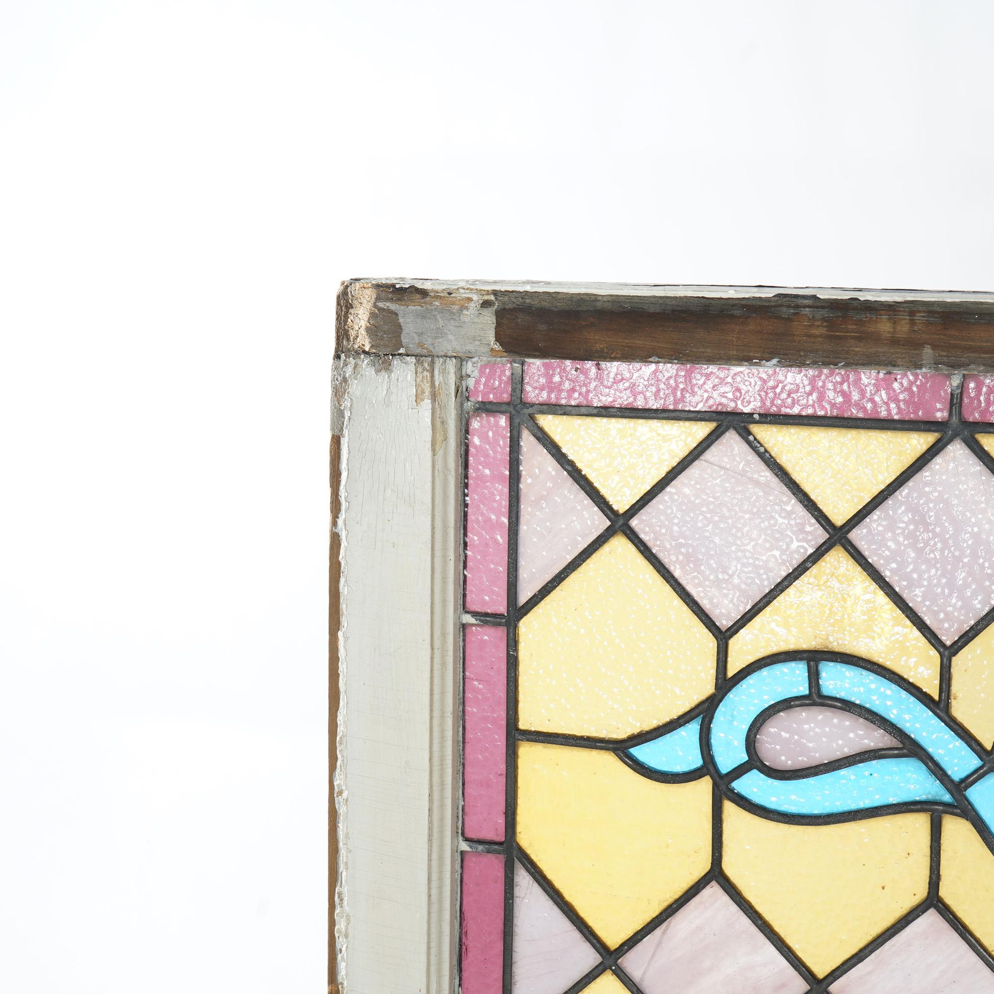 Antique Arts and Crafts Leaded Stained Glass Window circa 1910 For Sale