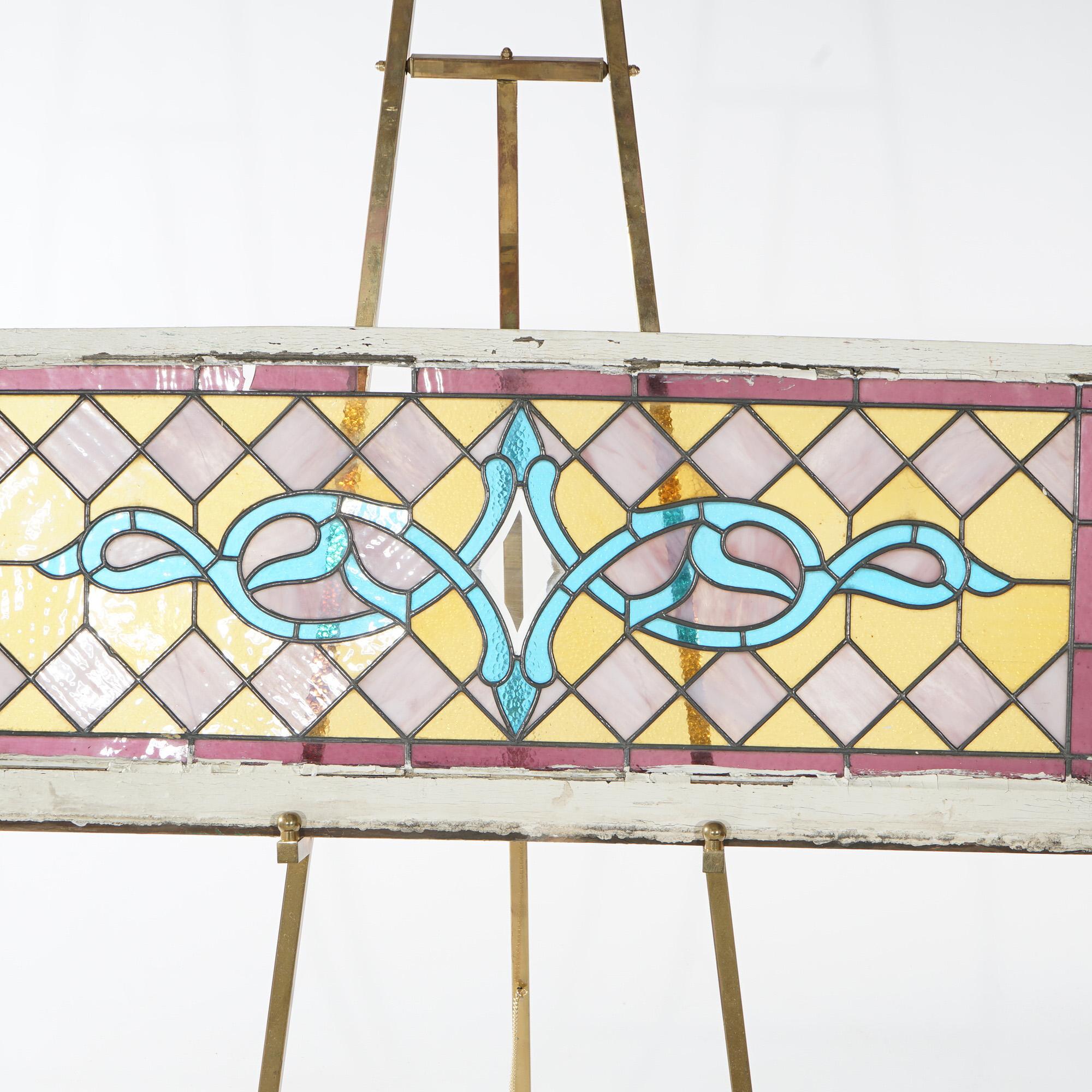 Antique Arts & Crafts Leaded Stained Glass Window circa 1910 In Good Condition In Big Flats, NY