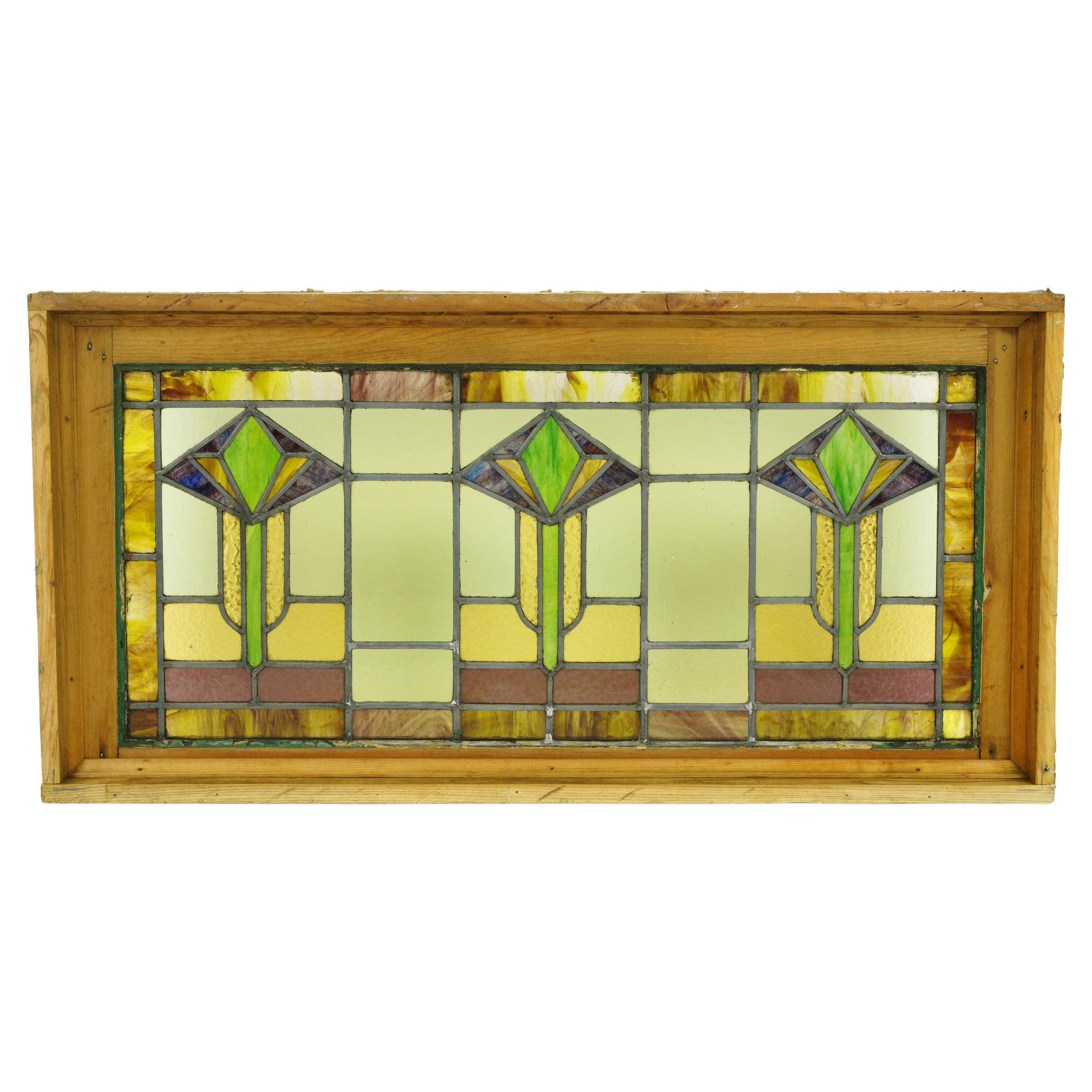 Antique Arts 
Crafts Leaded Stained Glass Window