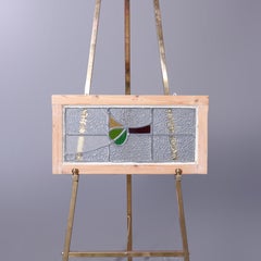 Antique Arts & Crafts Leaded Stained Glass Window, Stylized Floral Design, c1920