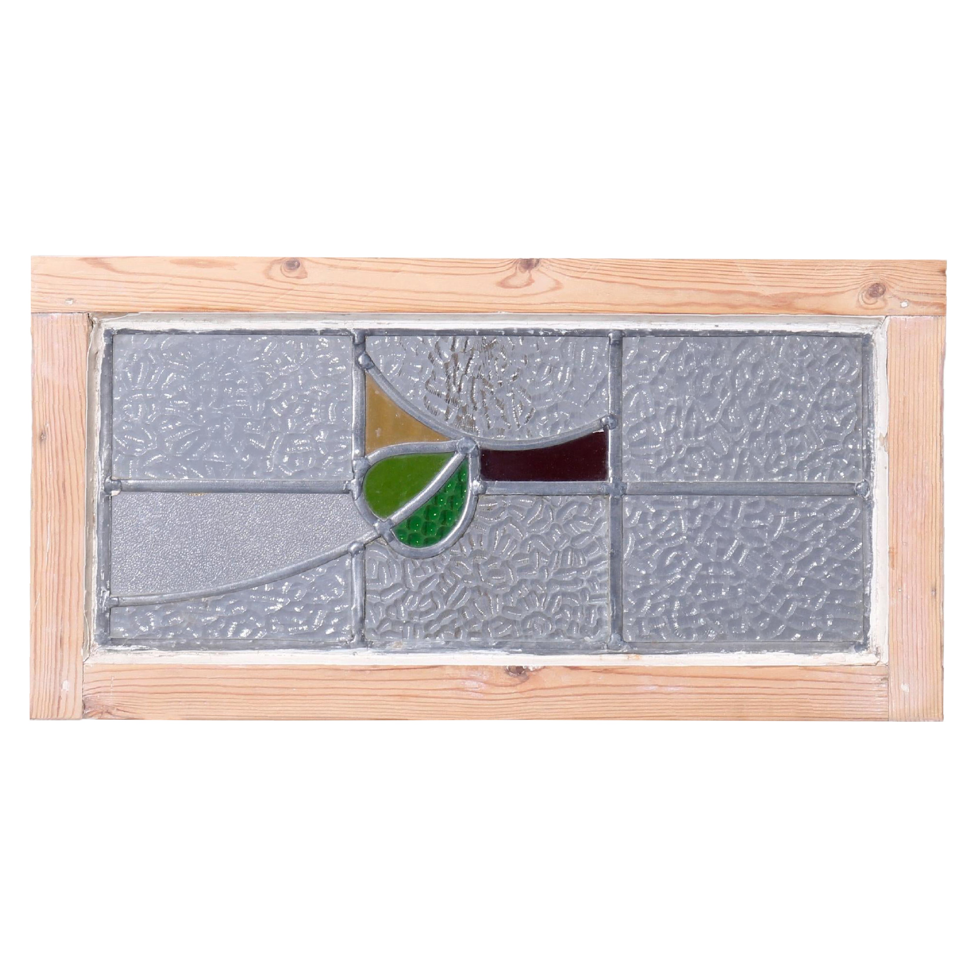 Antique Arts
Crafts Leaded Stained Glass Window, Stylized Floral Design, c1920