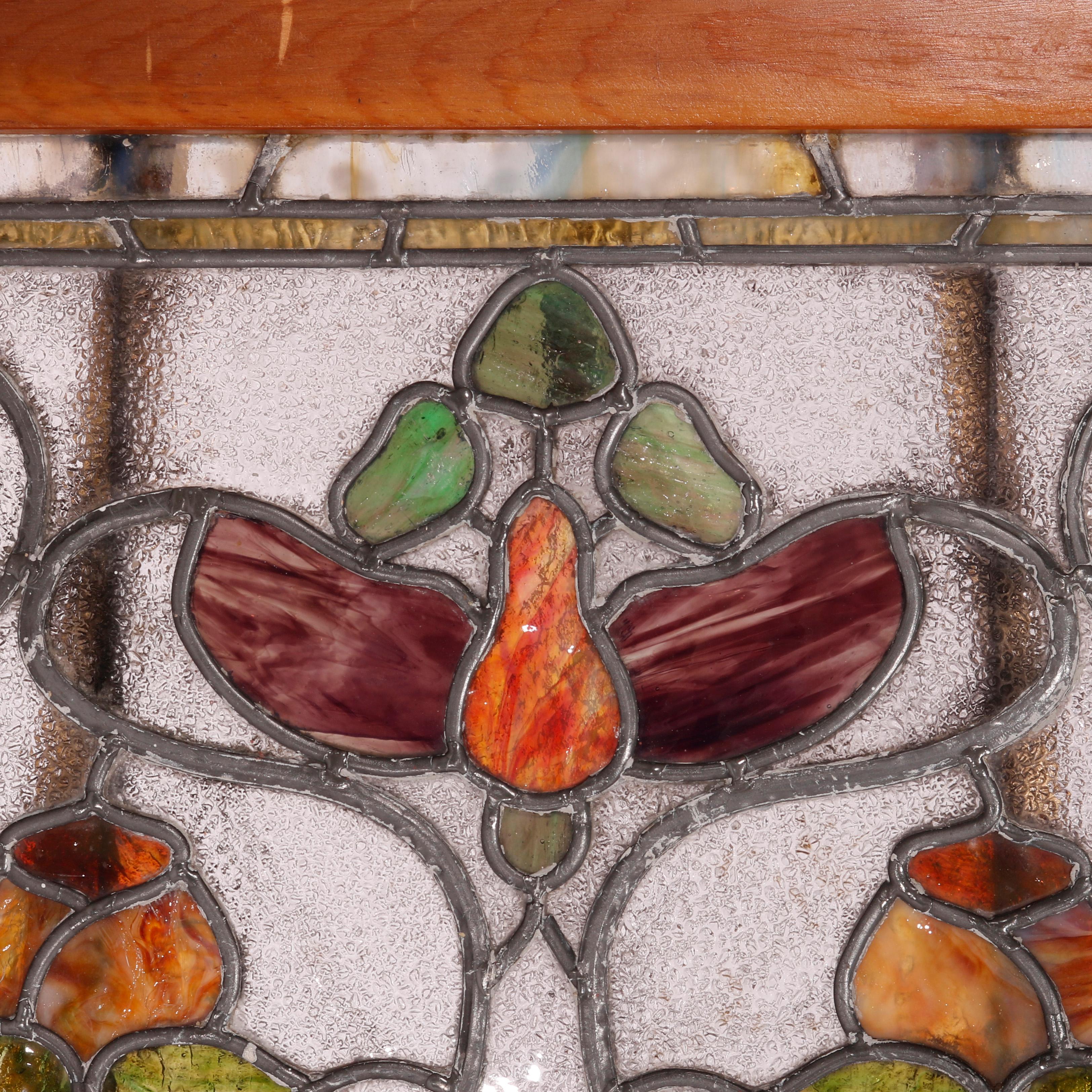 Antique Arts & Crafts Leaded & Stained Glass Window with Stylized Tulip, c1910 2