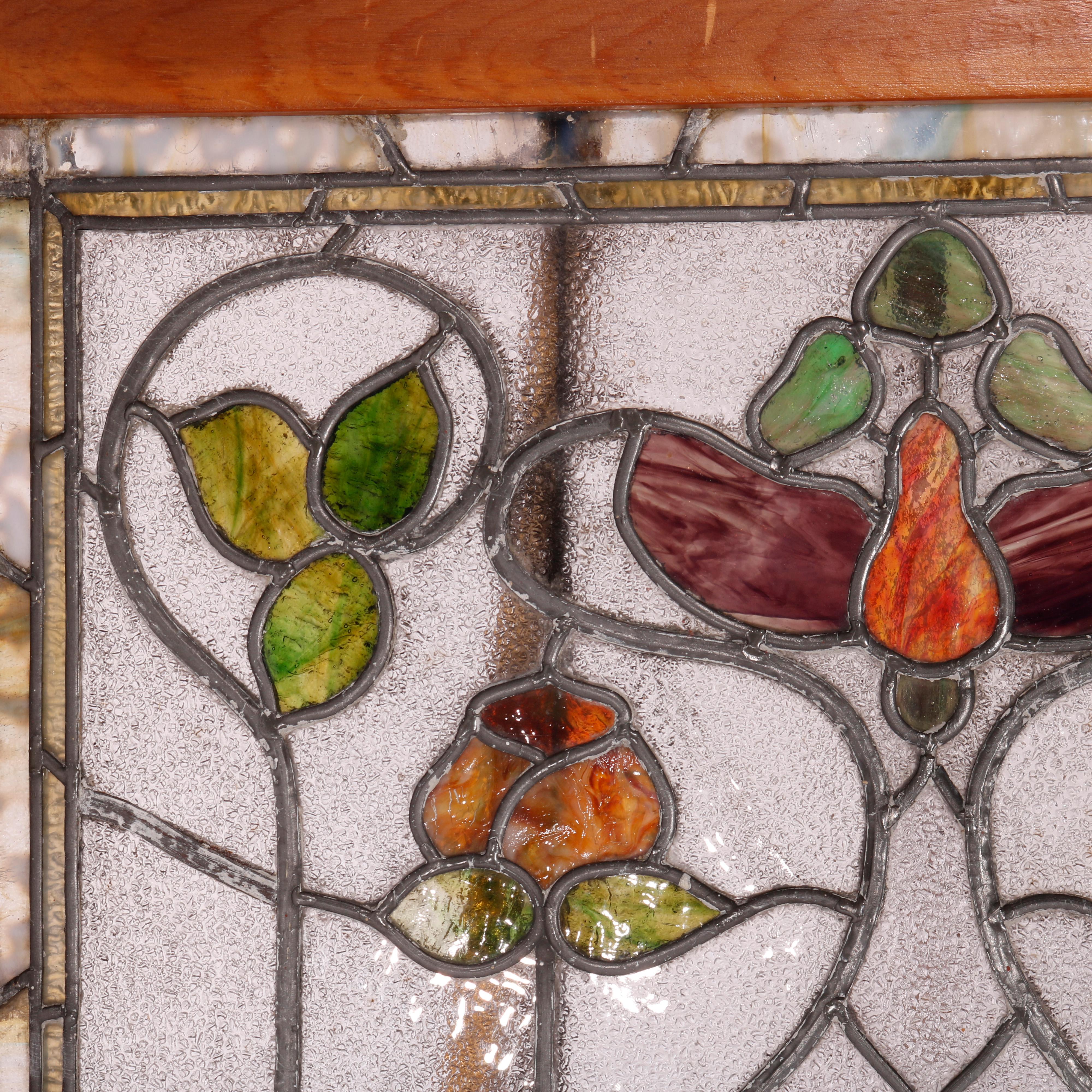 Antique Arts & Crafts Leaded & Stained Glass Window with Stylized Tulip, c1910 4