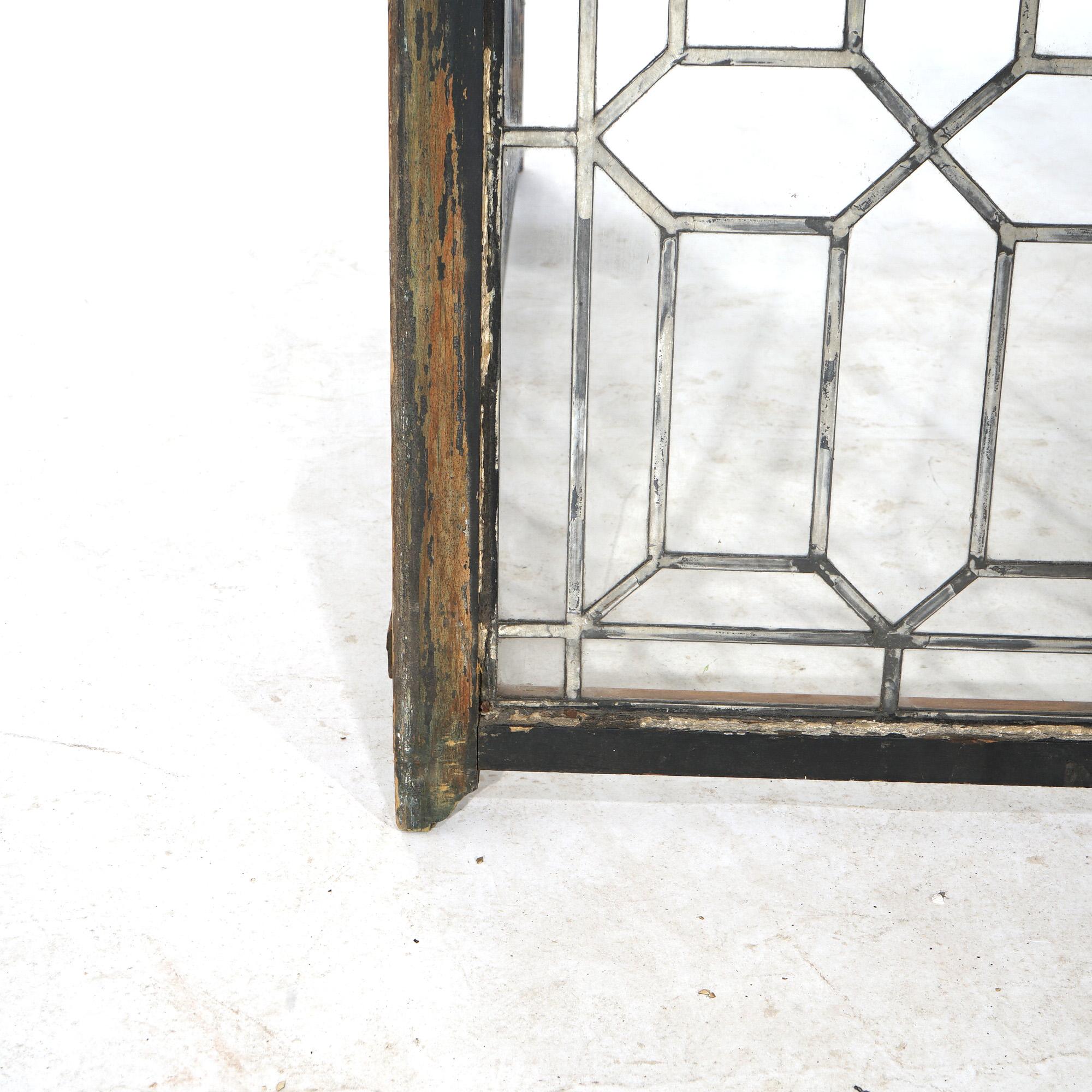 Antique Arts & Crafts Leaded & Stained Glass Window with Windmill, c1910 1