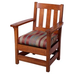 Antique Arts & Crafts Limbert Mission Oak Armchair, Circa 1910