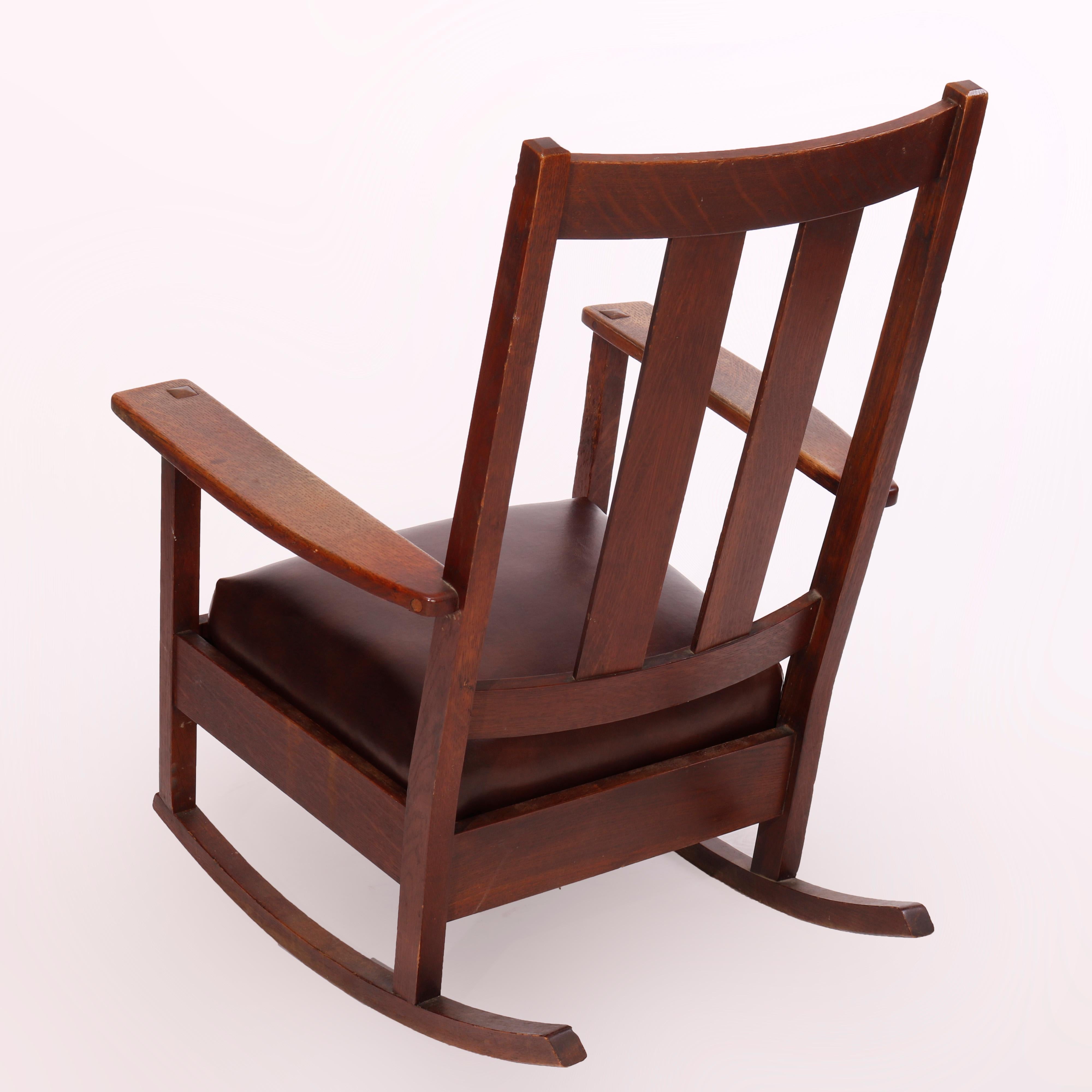 American Antique Arts & Crafts Limbert Oak Rocking Chair Circa 1910