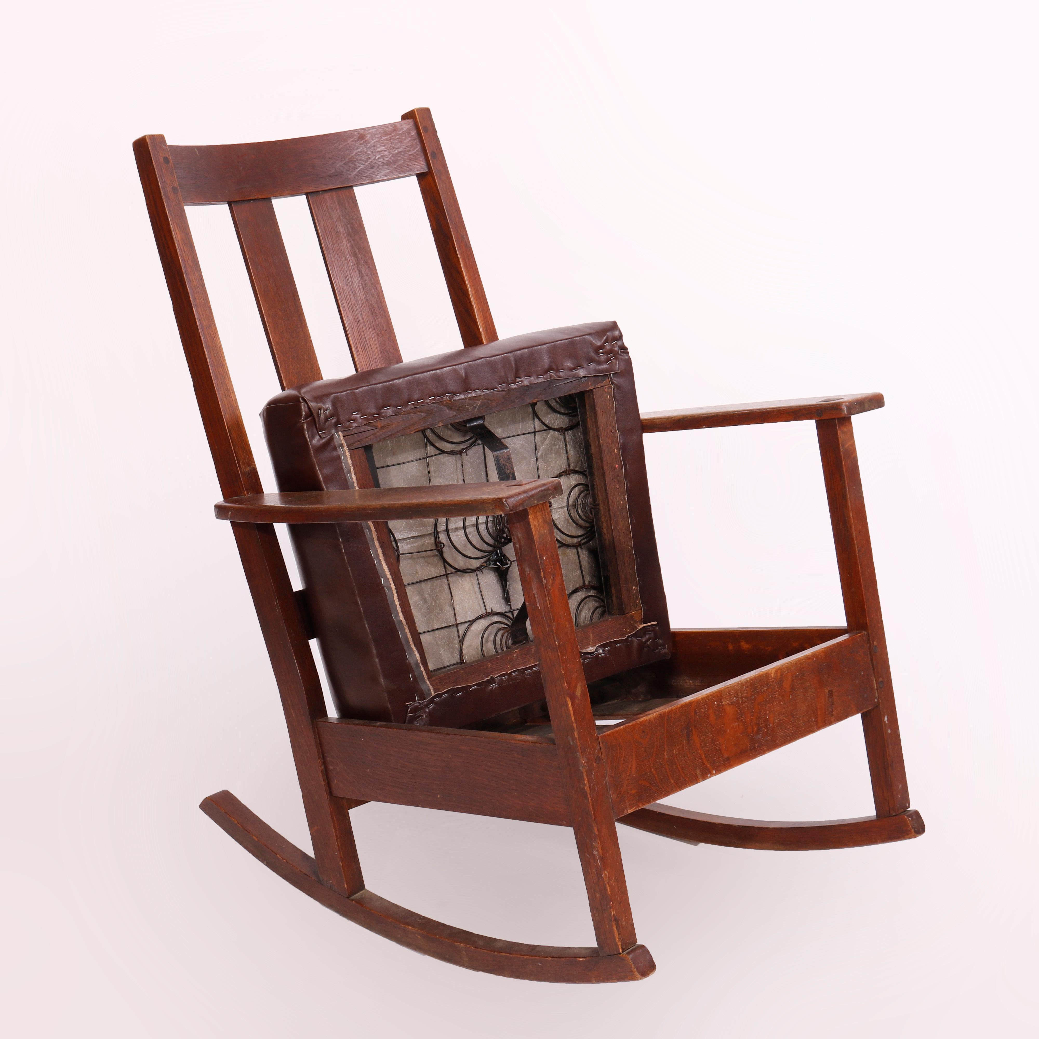 Antique Arts & Crafts Limbert Oak Rocking Chair Circa 1910 In Good Condition In Big Flats, NY