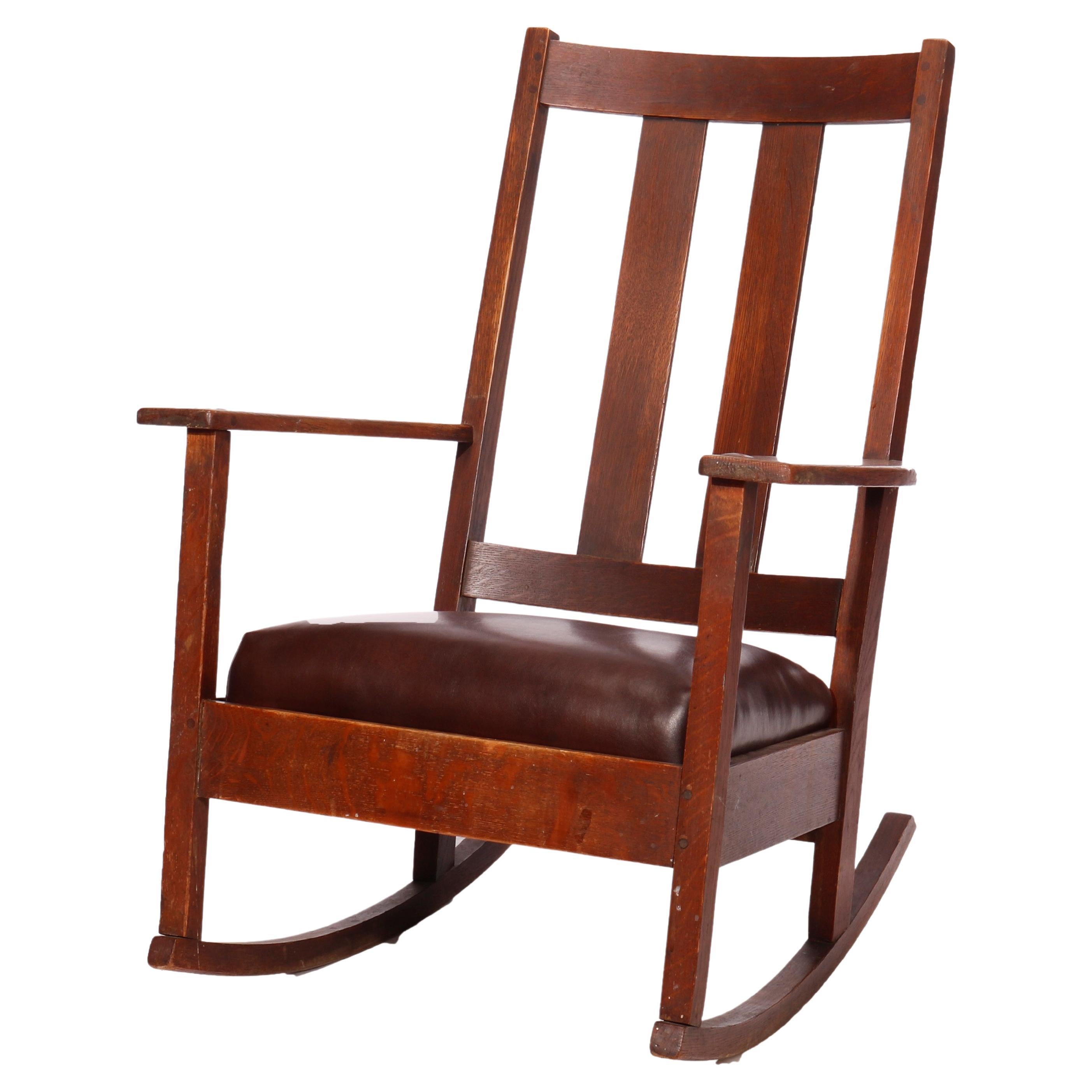 Antique Arts & Crafts Limbert Oak Rocking Chair Circa 1910