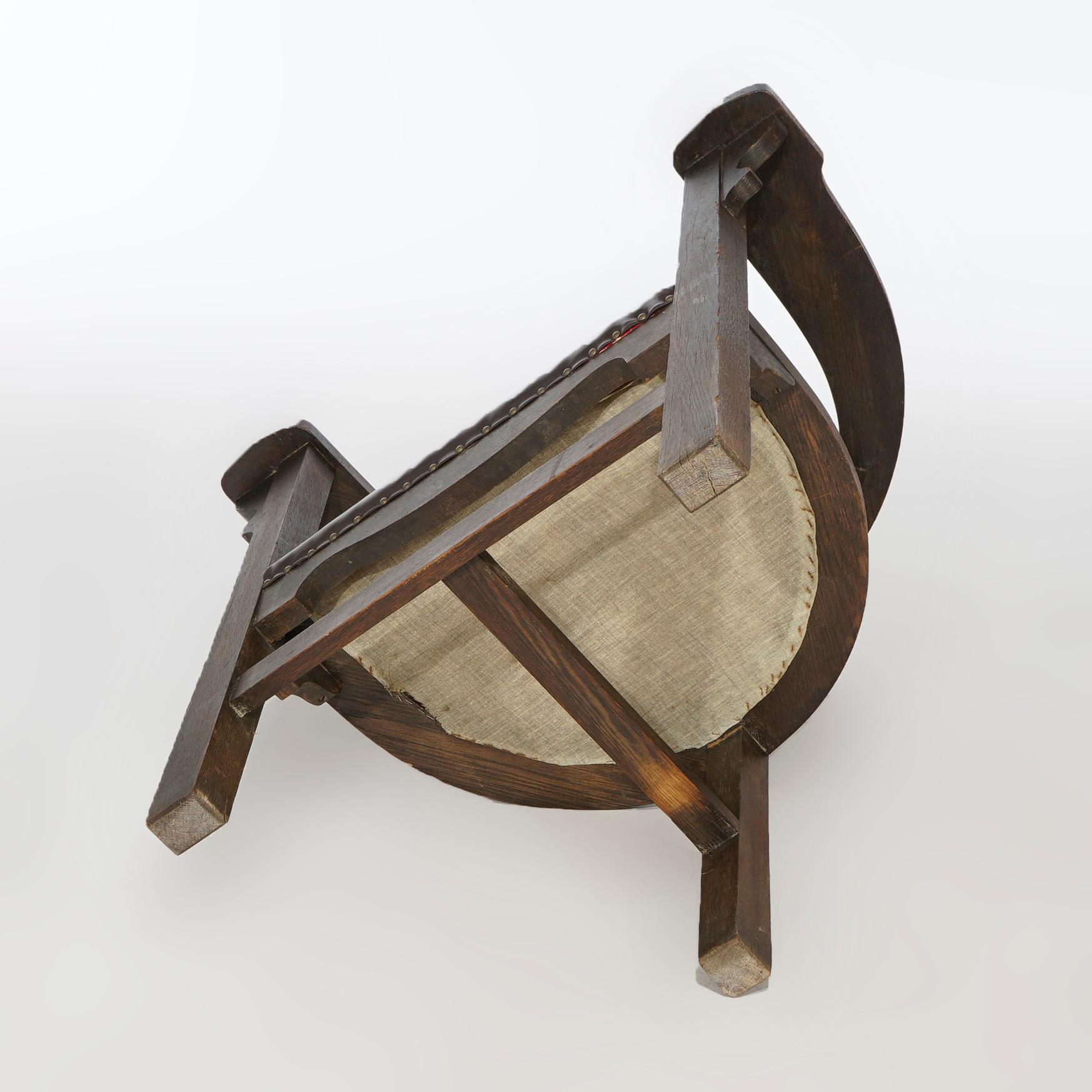 Antique Arts & Crafts Limbert School Cut Out Mission Oak Arm Chair Circa 1910 7