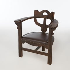 Antique Arts & Crafts Limbert School Cut Out Mission Oak Arm Chair Circa 1910