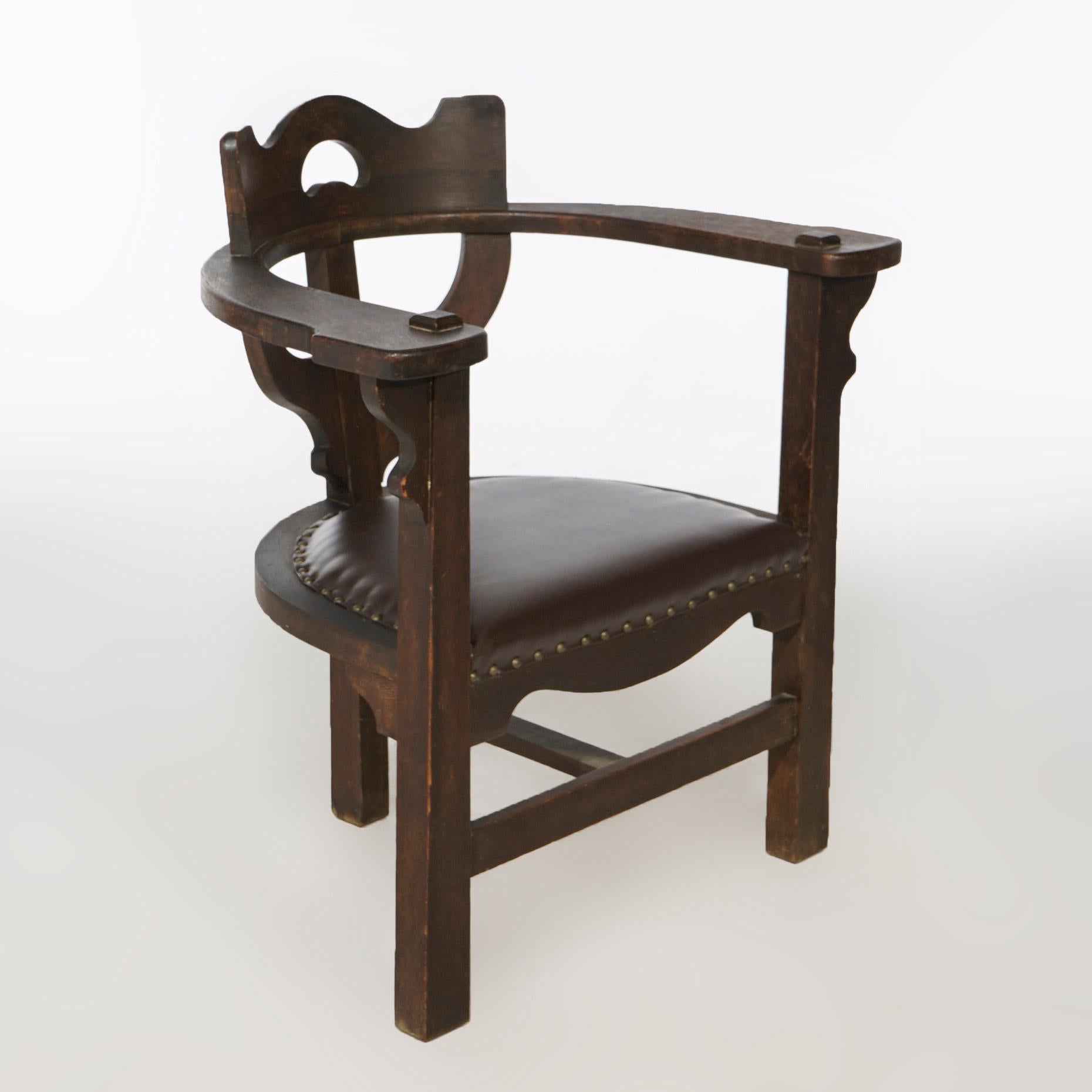 American Antique Arts & Crafts Limbert School Cut Out Mission Oak Arm Chair Circa 1910