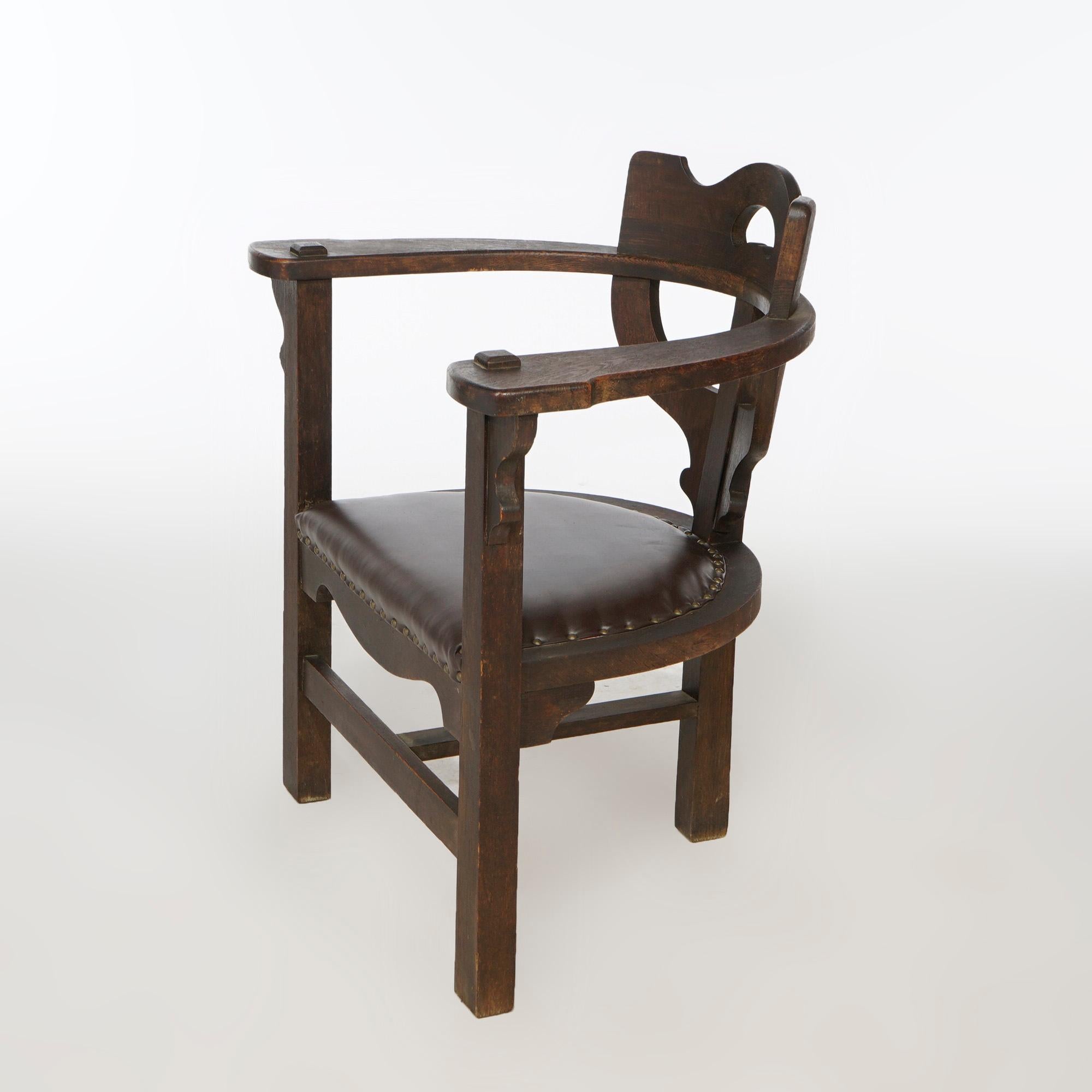 20th Century Antique Arts & Crafts Limbert School Cut Out Mission Oak Arm Chair Circa 1910