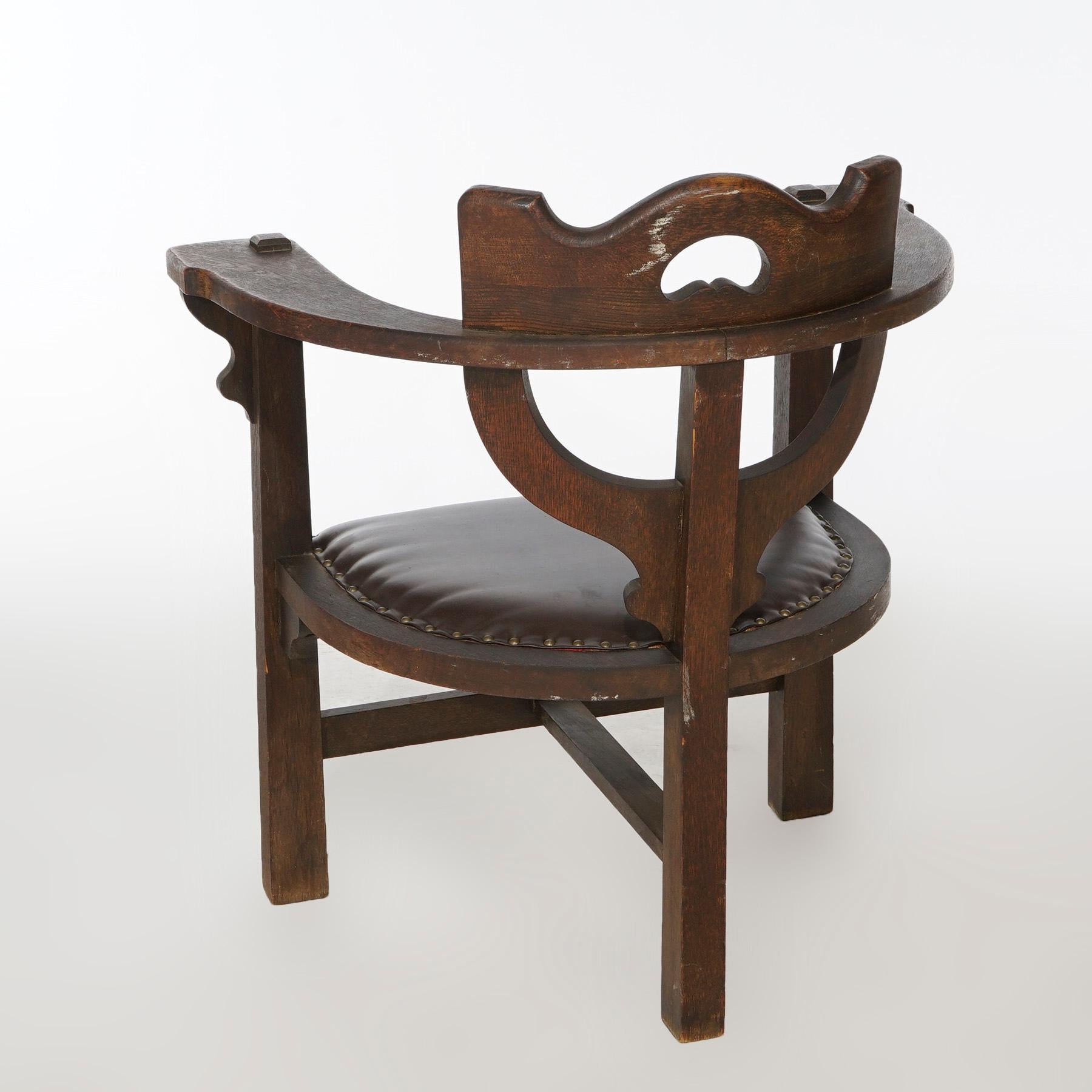 Antique Arts & Crafts Limbert School Cut Out Mission Oak Arm Chair Circa 1910 2