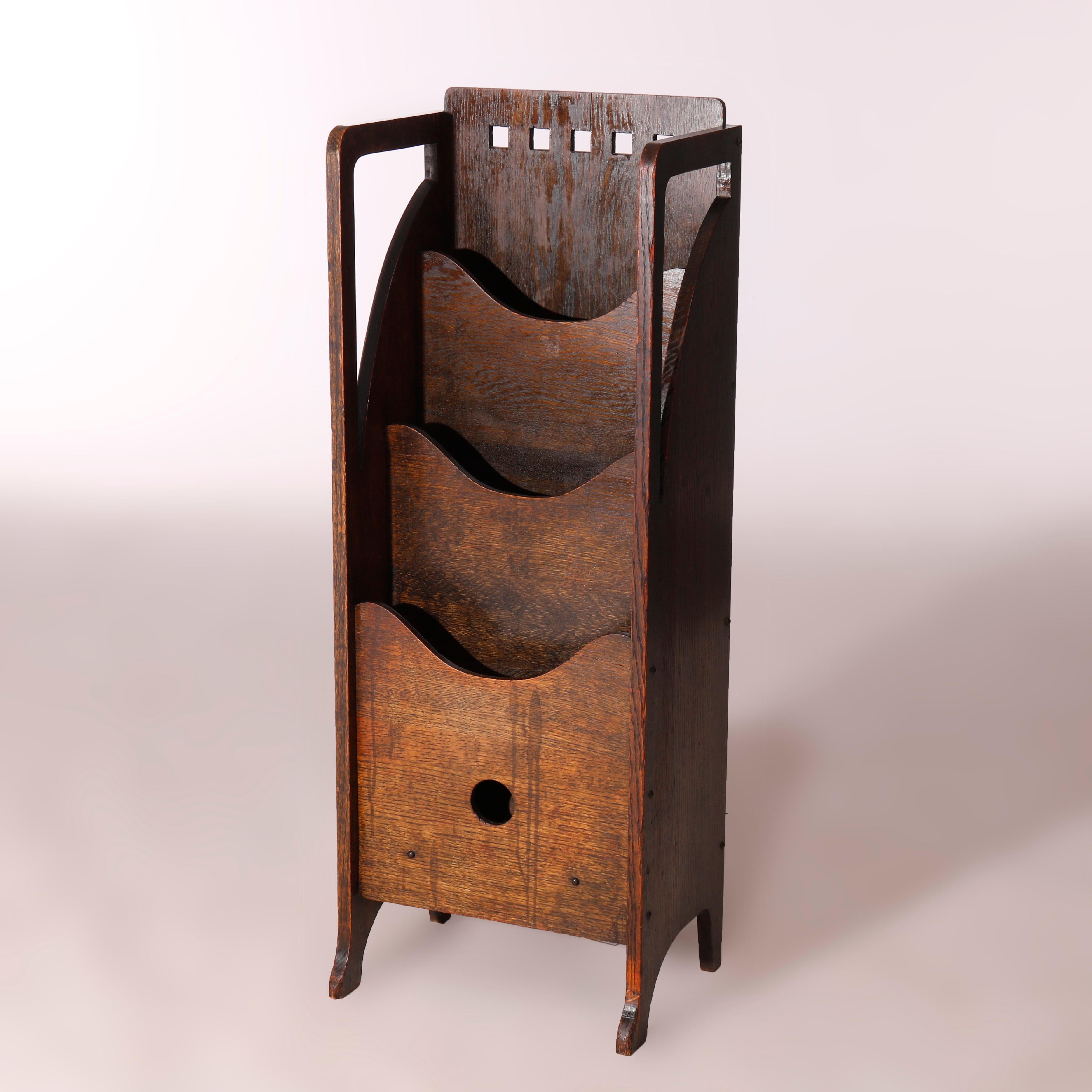 Antique Arts & Crafts Limbert School Cut Out Mission Oak Magazine Stand, c1910 5