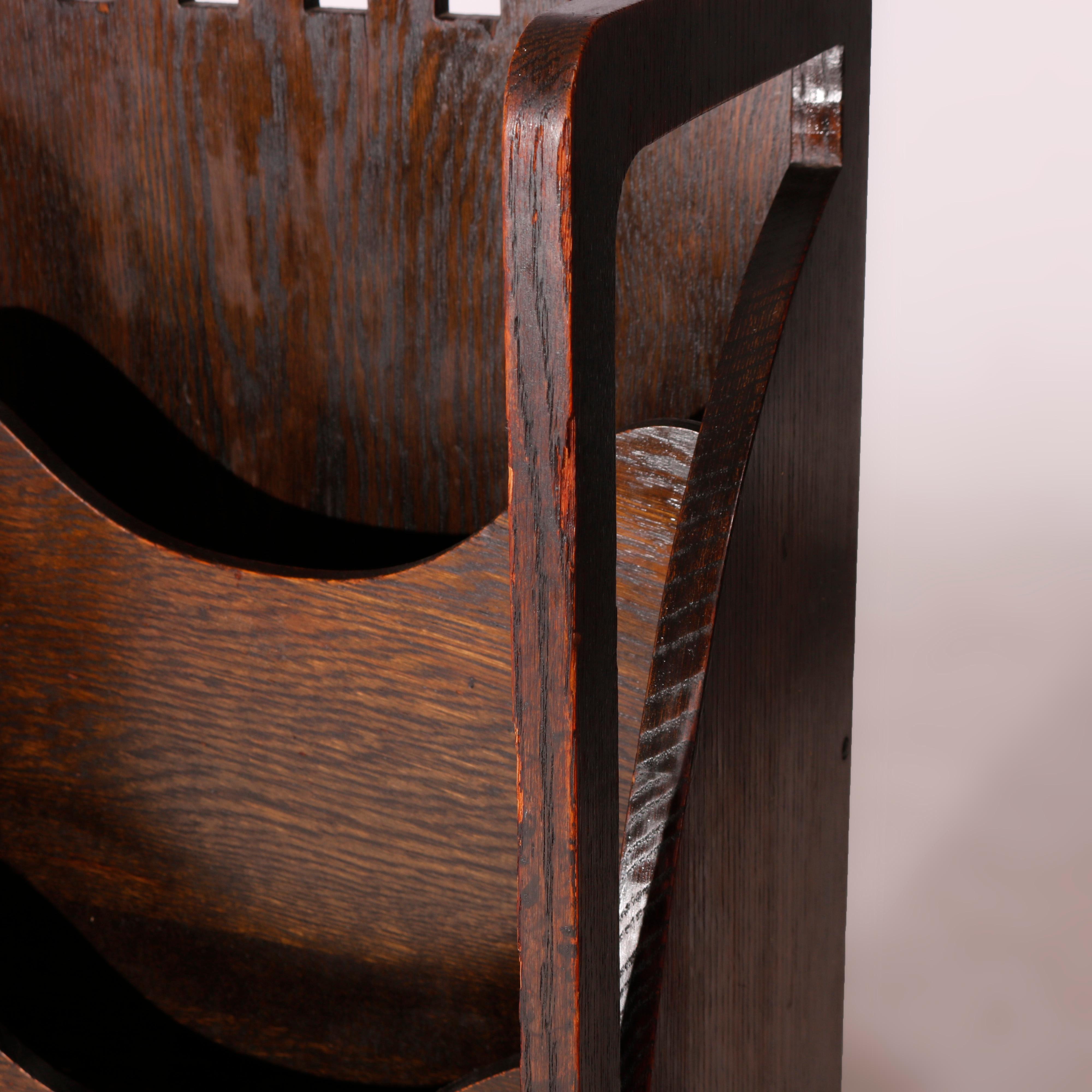 Arts and Crafts Antique Arts & Crafts Limbert School Cut Out Mission Oak Magazine Stand, c1910