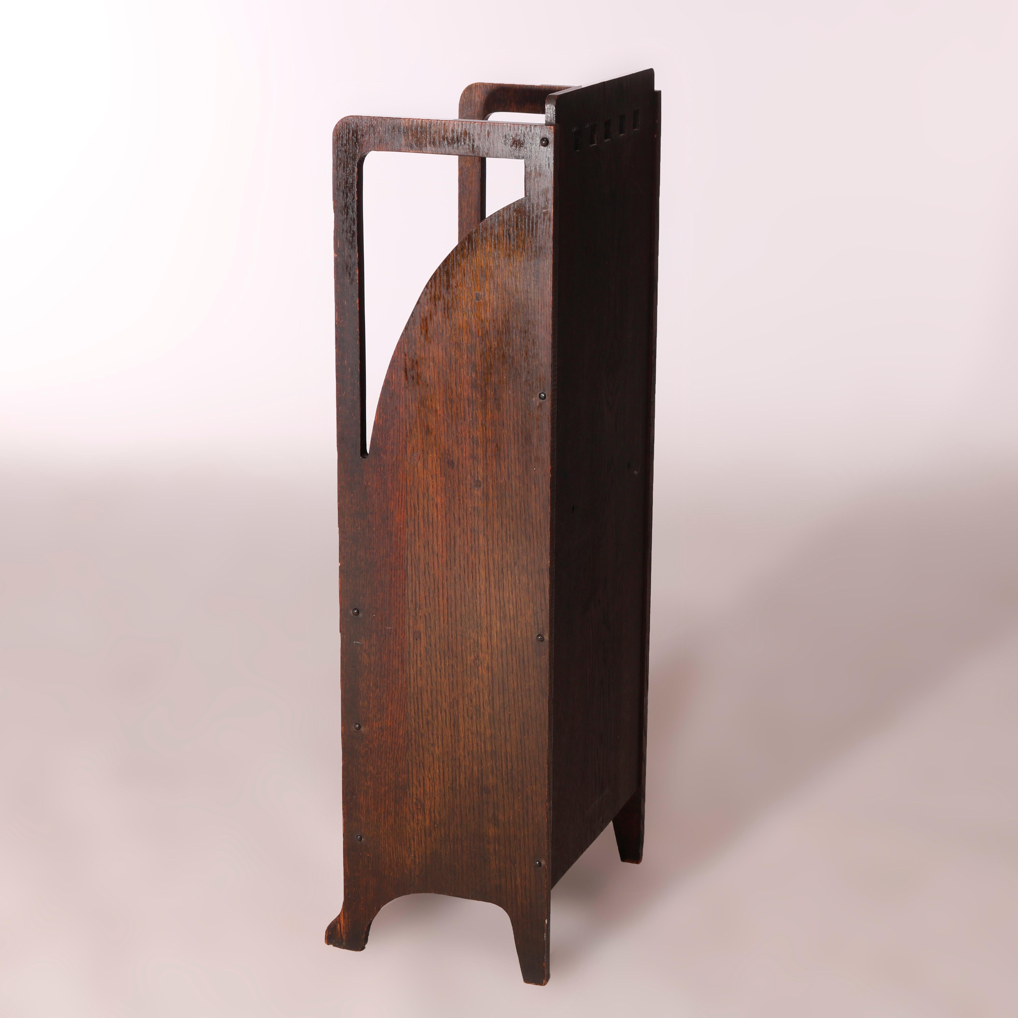 Antique Arts & Crafts Limbert School Cut Out Mission Oak Magazine Stand, c1910 In Good Condition In Big Flats, NY