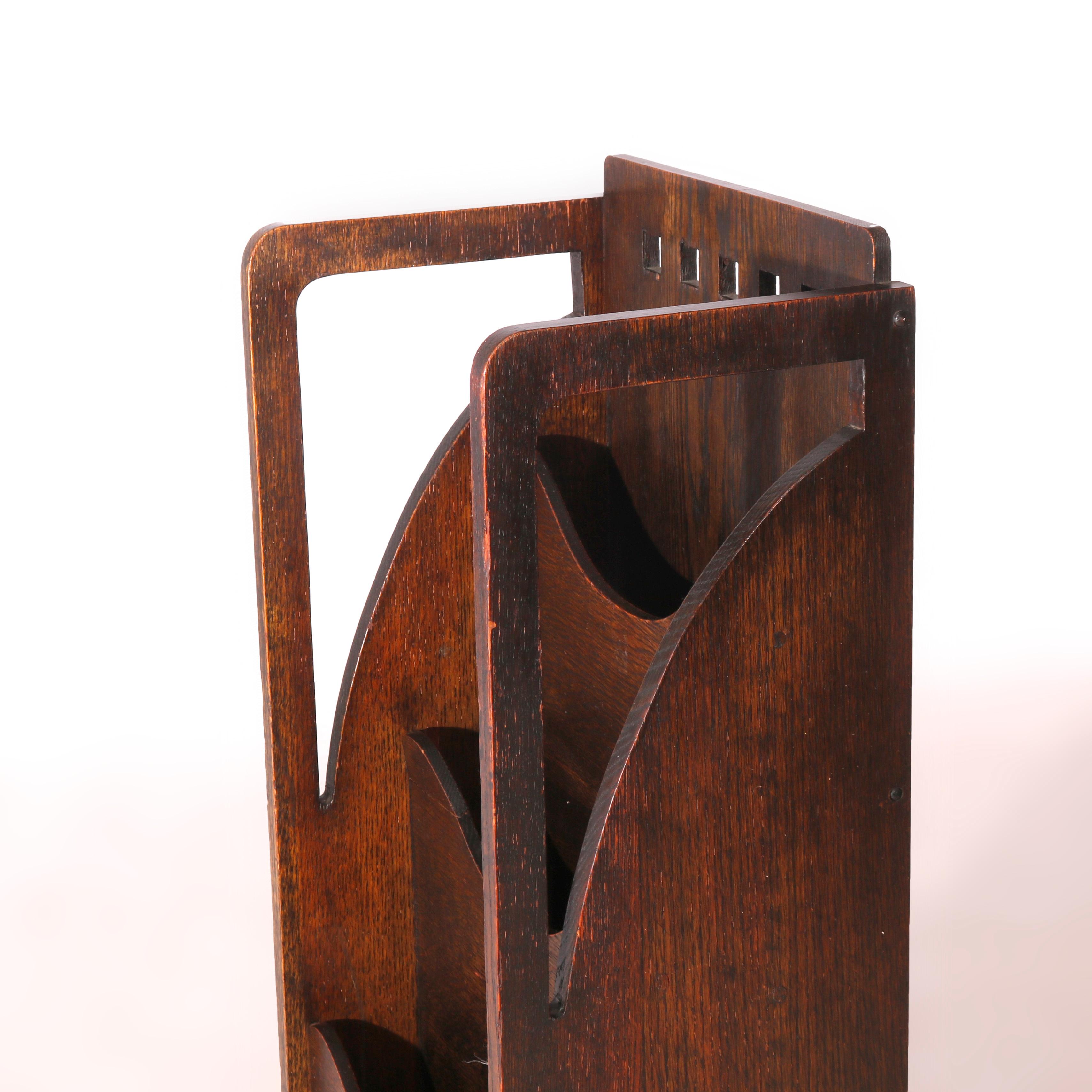 Antique Arts & Crafts Limbert School Cut Out Mission Oak Magazine Stand, c1910 1