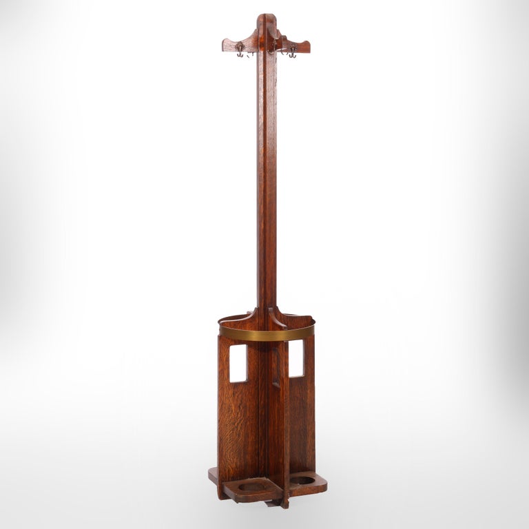 Antique Arts and Crafts Limbert School Oak Hat Rack Hall Tree circa ...