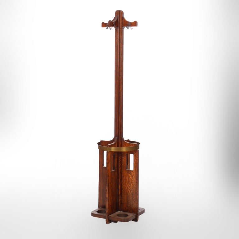 Antique Arts and Crafts Limbert School Oak Hat Rack Hall Tree circa ...