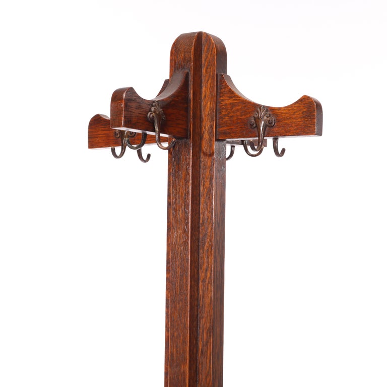 Antique Arts and Crafts Limbert School Oak Hat Rack Hall Tree circa ...