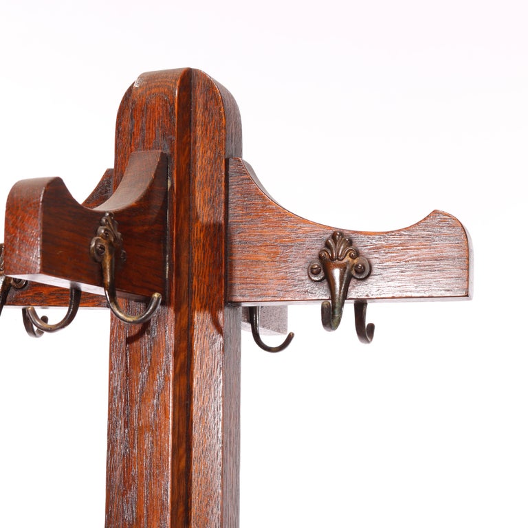 Antique Arts and Crafts Limbert School Oak Hat Rack Hall Tree circa ...