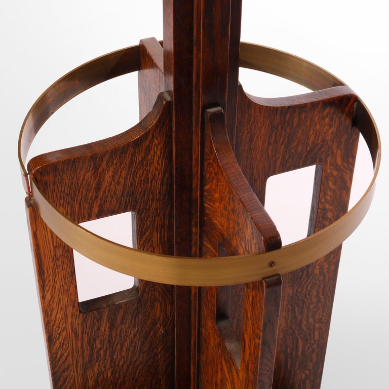 Antique Arts and Crafts Limbert School Oak Hat Rack Hall Tree circa ...