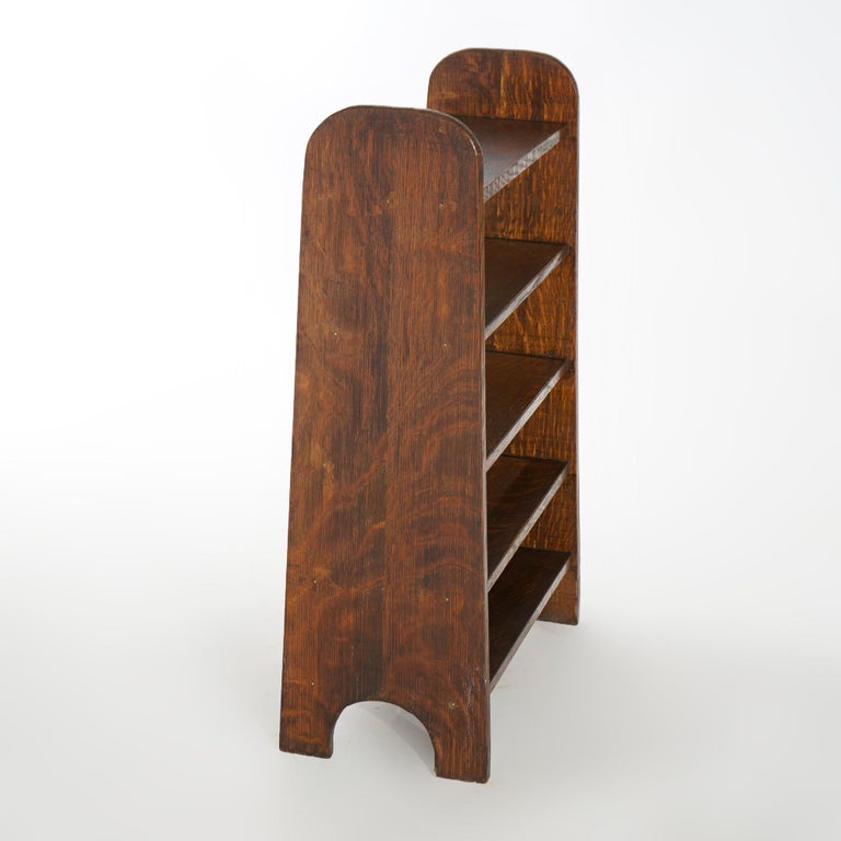 Antique Arts and Crafts Limbert School Oak Tapered Open Book Rack Circa ...