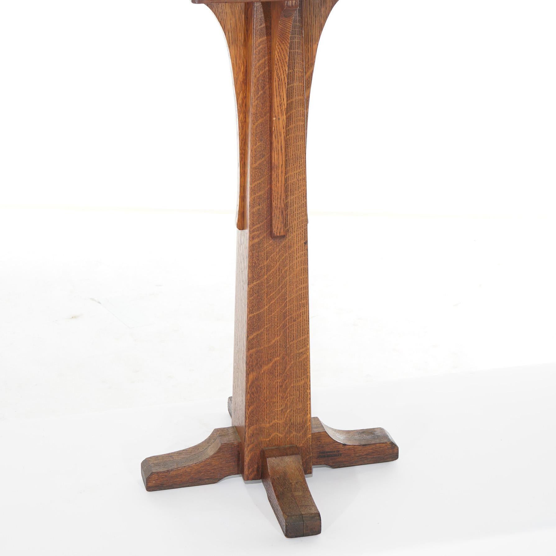 Arts and Crafts Antique Arts & Crafts L&JG Stickley Branded Oak Plant Stand With Shoe Feet c1910