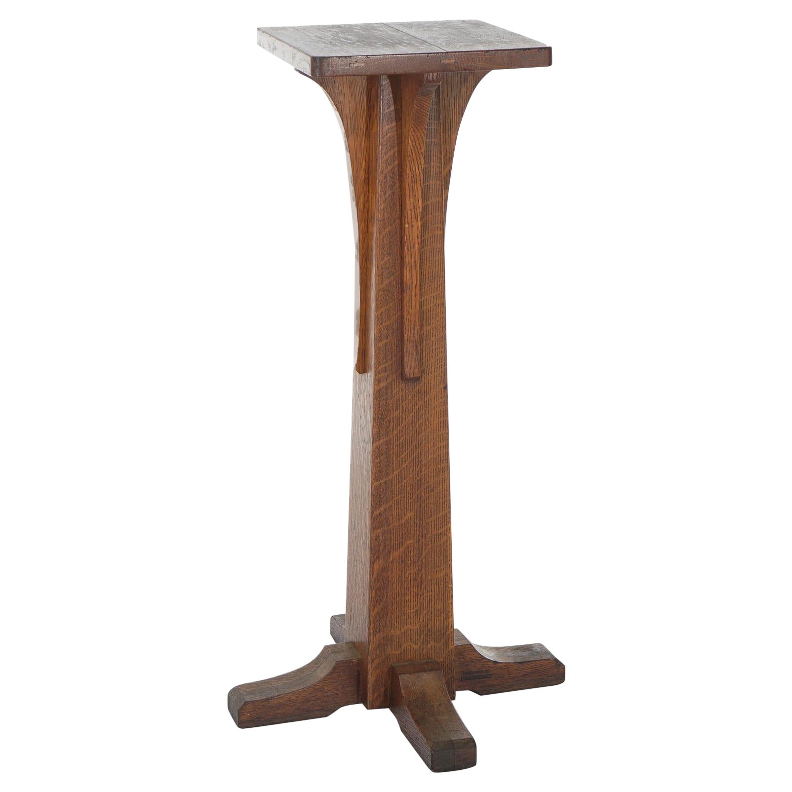 Antique Arts 
Crafts L&JG Stickley Branded Oak Plant Stand With Shoe Feet c1910