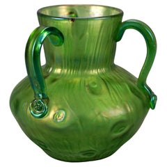 Antique Arts & Crafts Loetz Art Glass Handled Vase Circa 1920